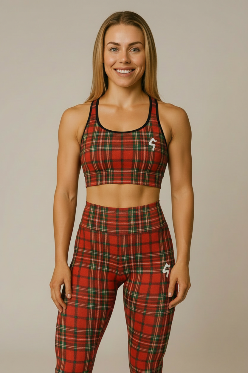 GymBumUK Red Tartan Padded Sports Bra - roesports