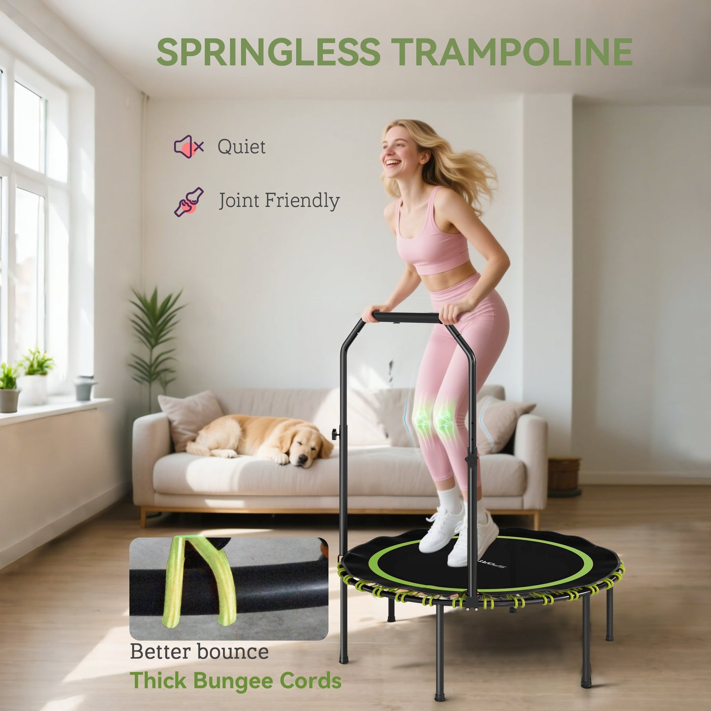 SPORTNOW 40" Foldable Fitness Trampoline Rebounder with Handle, Green -