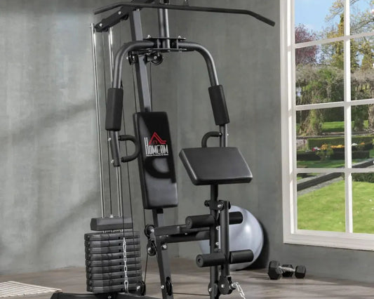 Home gym equipment with a brand logo in a room with a window showing greenery.