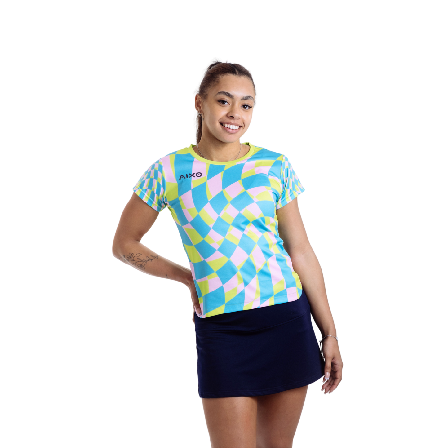 Aixo Checker Womens T Shirt Lime Check - Roesports