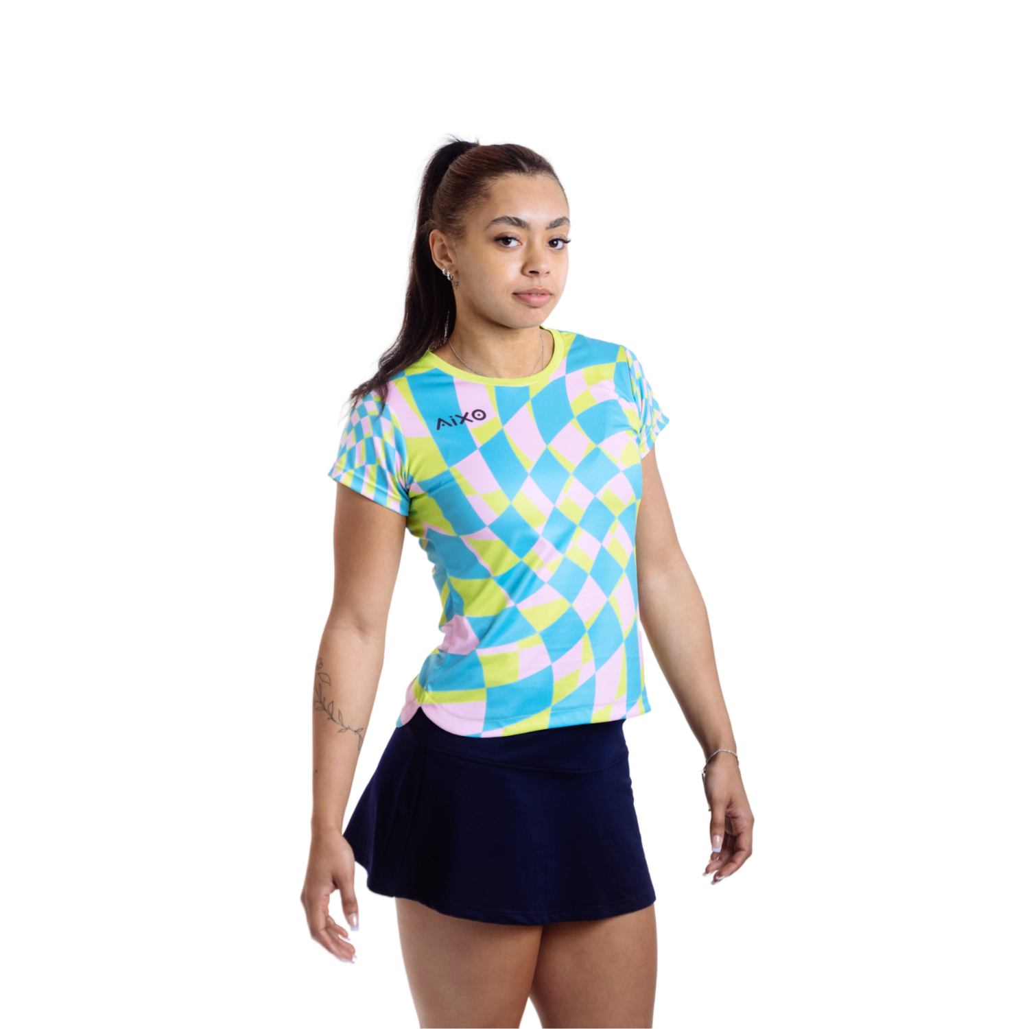 Aixo Checker Womens T Shirt Grey Check - Roesports