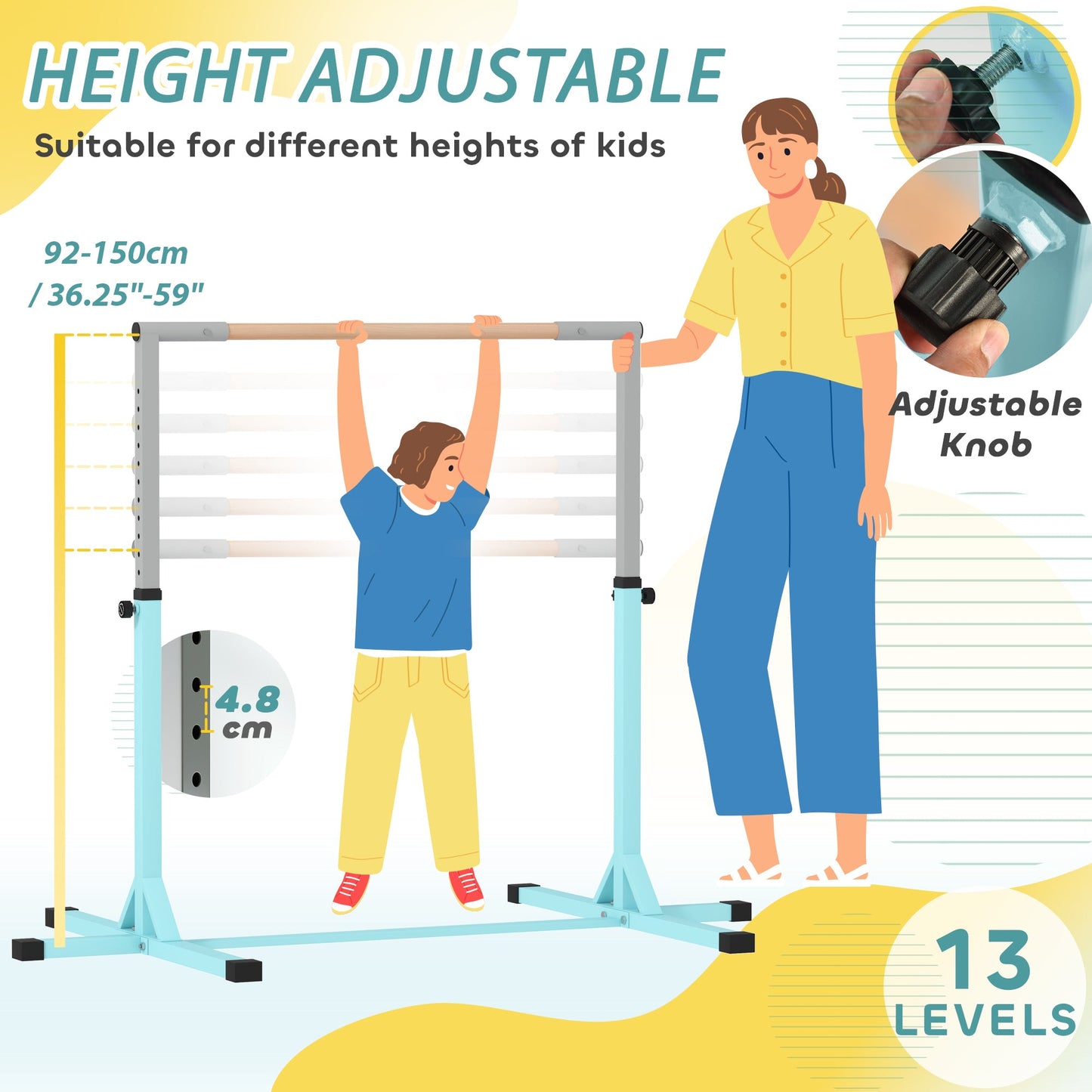 HOMCOM Adjustable Kids Gymnastics Bar Horizontal Training Steel - Roesports