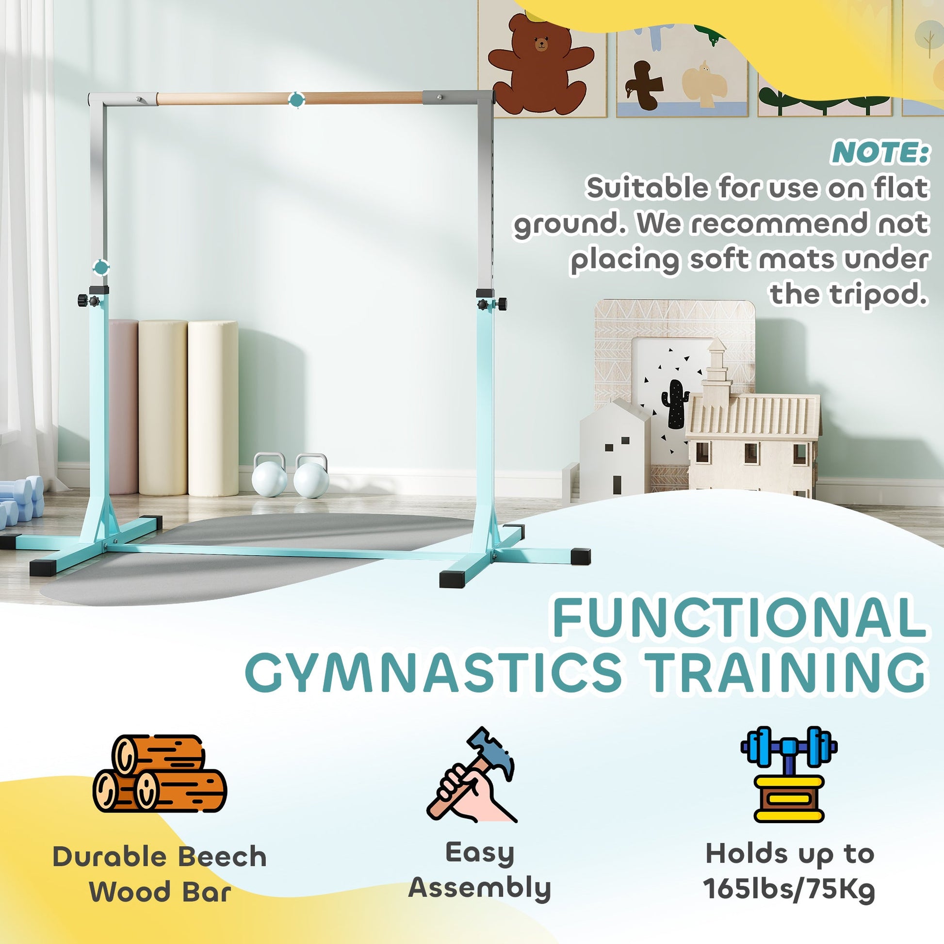 HOMCOM Adjustable Kids Gymnastics Bar Horizontal Training Steel - Roesports