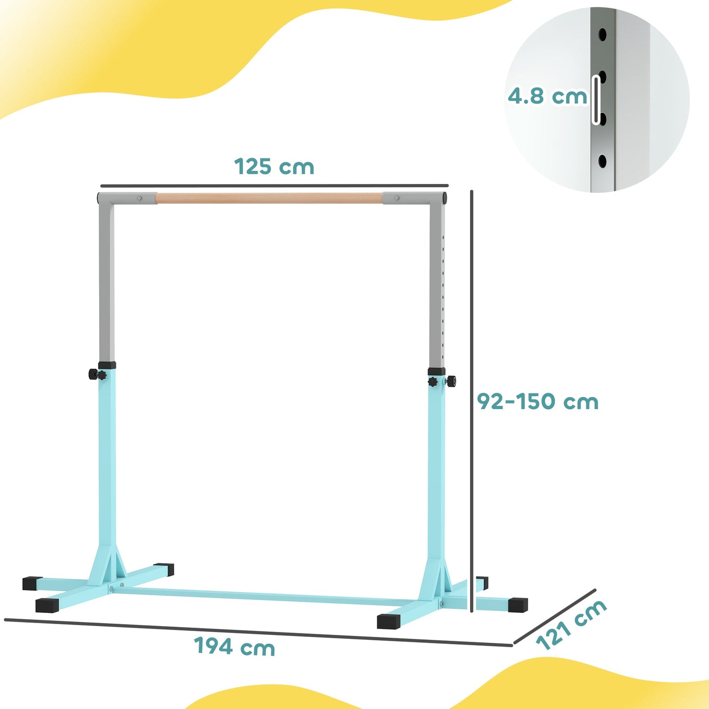 HOMCOM Adjustable Kids Gymnastics Bar Horizontal Training Steel - Roesports