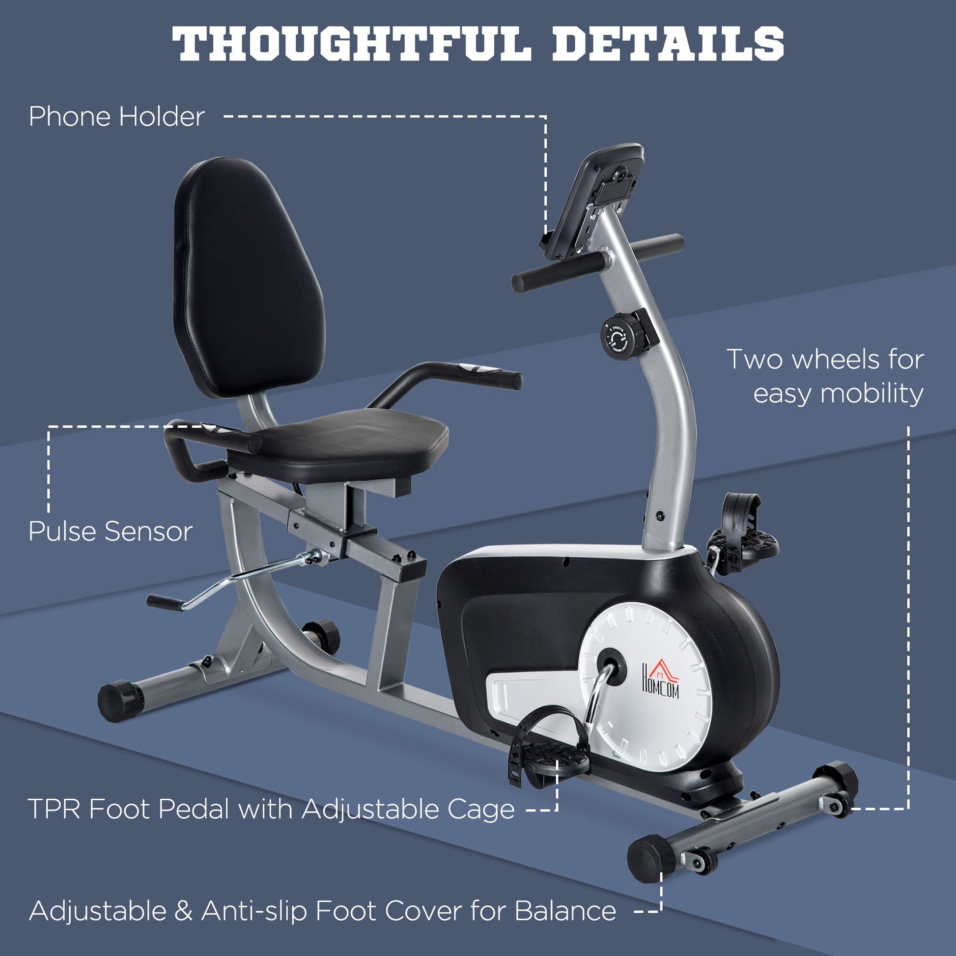HOMCOM Exercise Bike with LCD Display, Stationary Bike with Quiet 8-Level Magnetic Resistance, Adjustable Seat and Backrest, Indoor Cycling Exercise Equipment for Home Gym Fitness Workout Training -