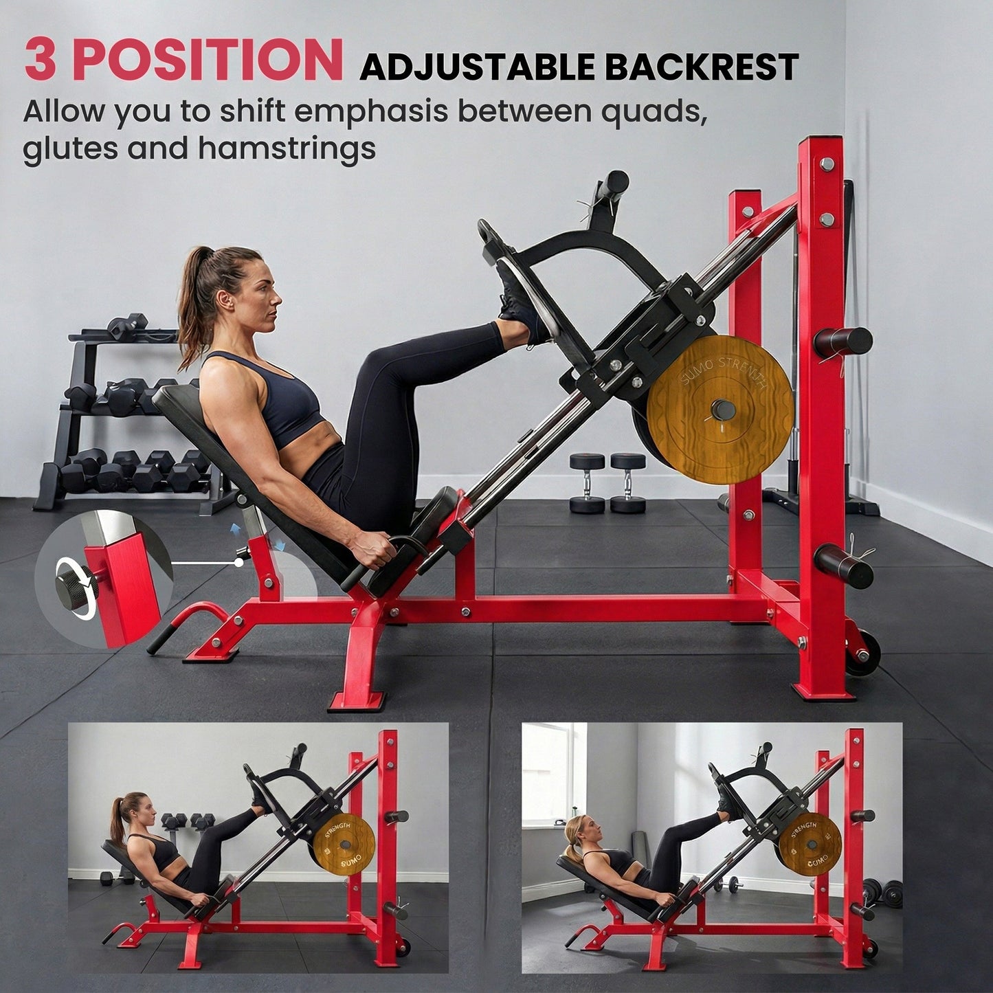 SPORTNOW Leg Press Machine with Wheels and Calf Block, Adjustable Squat Machine for Home Gym, 455KG Capacity -