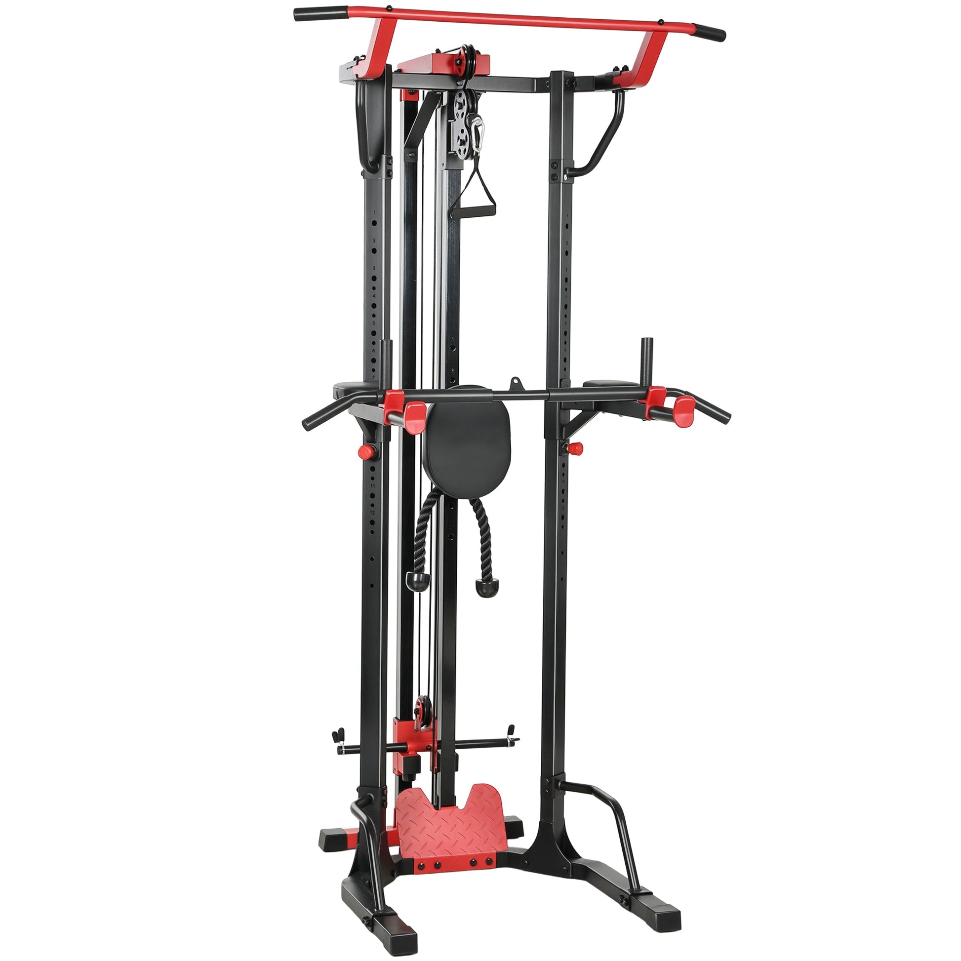 SPORTNOW Power Tower with Lat Pull Down Machine, Pull Up Bar, Dip Station, Adjustable Height Power Pack for Home Gym -