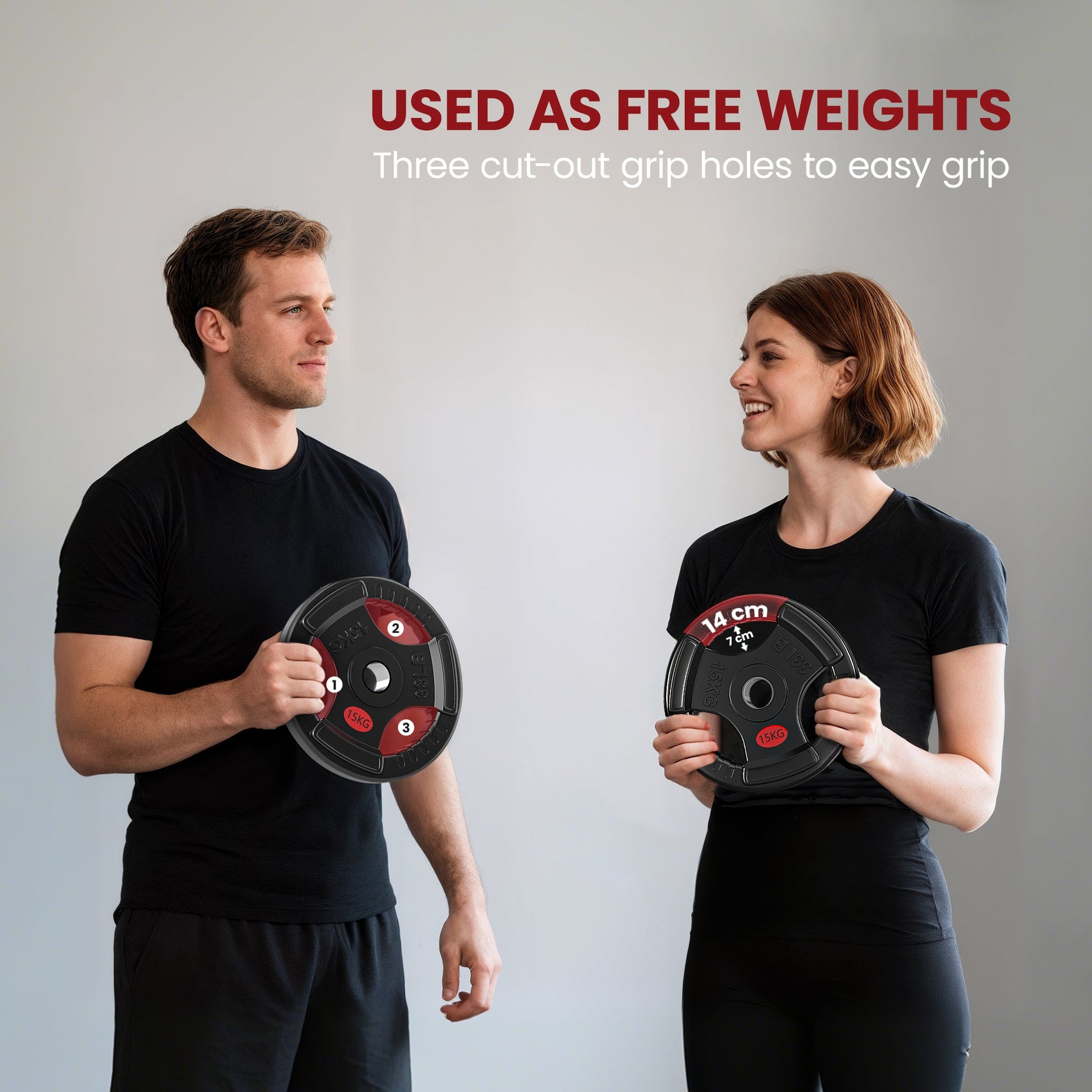 SPORTNOW Olympic Weight Plates, 2"/5cm Weight Disc Pair with Tri-Grips, 2 x 15kg Dumbbell Plates for Weightlifting and Strength Training Home Gym Fitness Workout, Black -