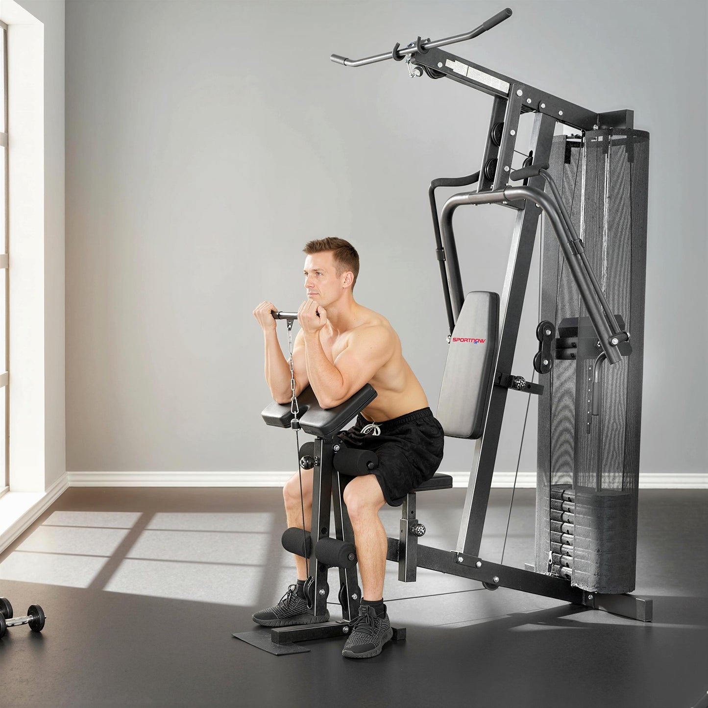 SPORTNOW Multi Gym with Adjustable Seat and Back, All in One Home Gym Machine with 45kg Weight Stack for Full Body Strength Training -