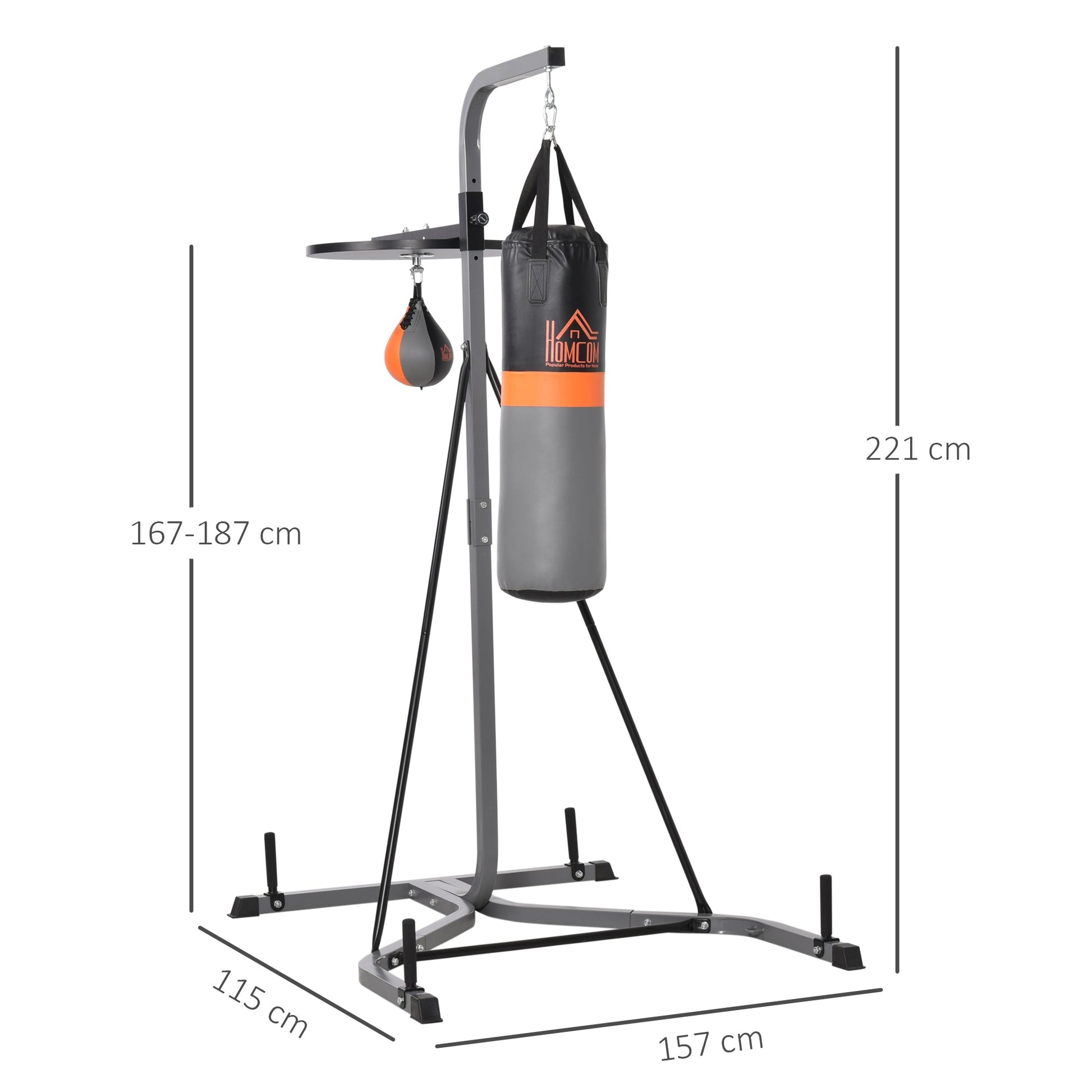 HOMCOM Freestanding Boxing Punch Bag & Speed Ball Station Hanging Frame Training Exercise Platform Home Gym Heavy Duty, Grey -