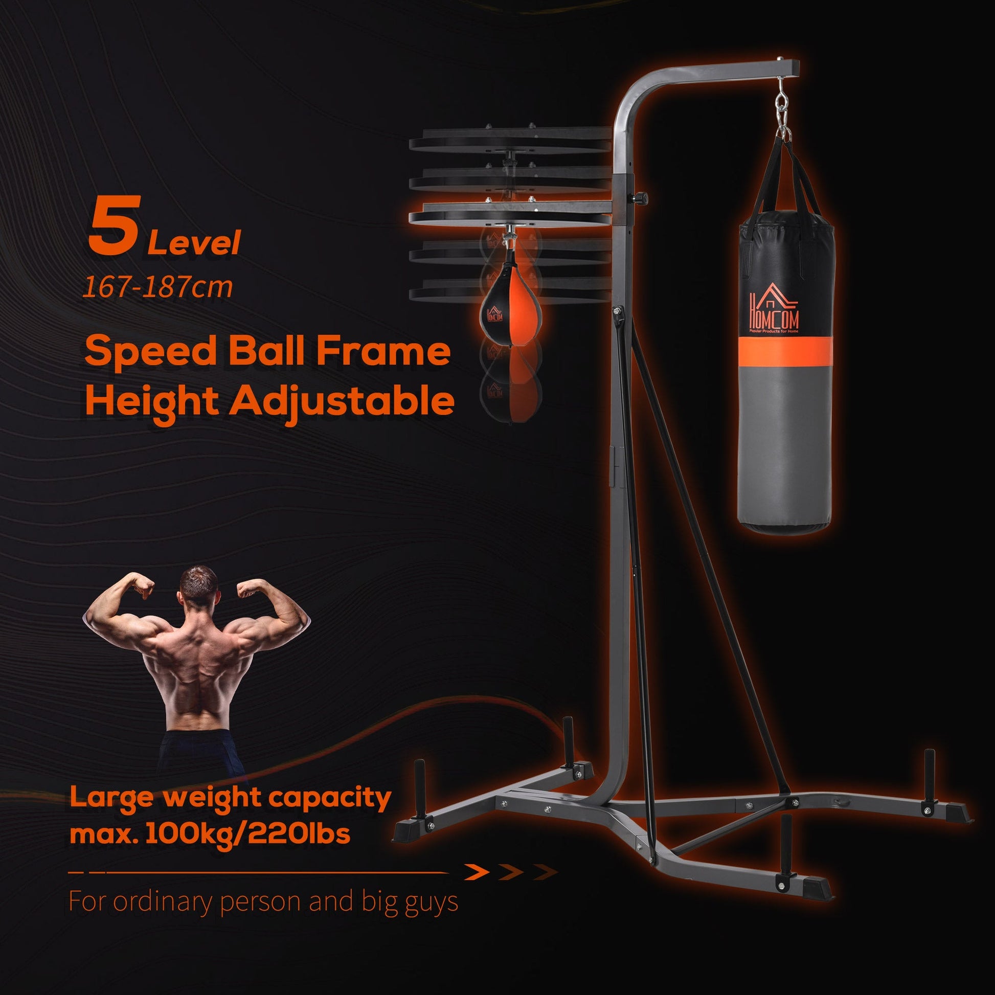 HOMCOM Freestanding Boxing Punch Bag & Speed Ball Station Hanging Frame Training Exercise Platform Home Gym Heavy Duty, Grey -