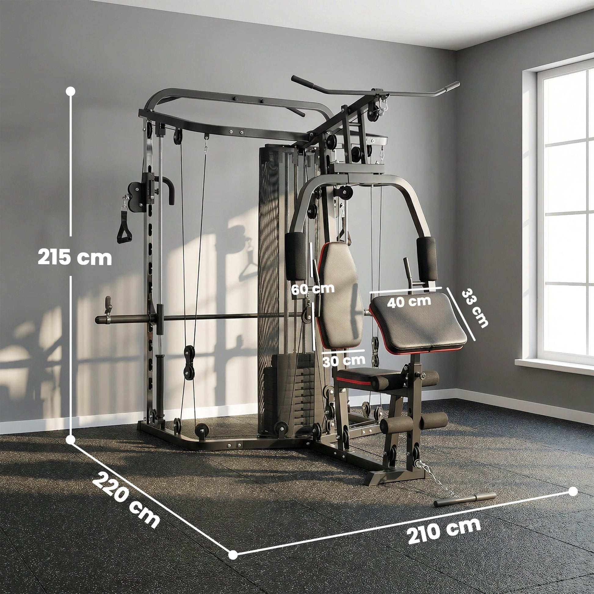 SPORTNOW Home Multi Gym Smith Machine with 65kg Weight Stack, Cable Pulley System, Chest Station, Preacher Pad & Leg Developer -