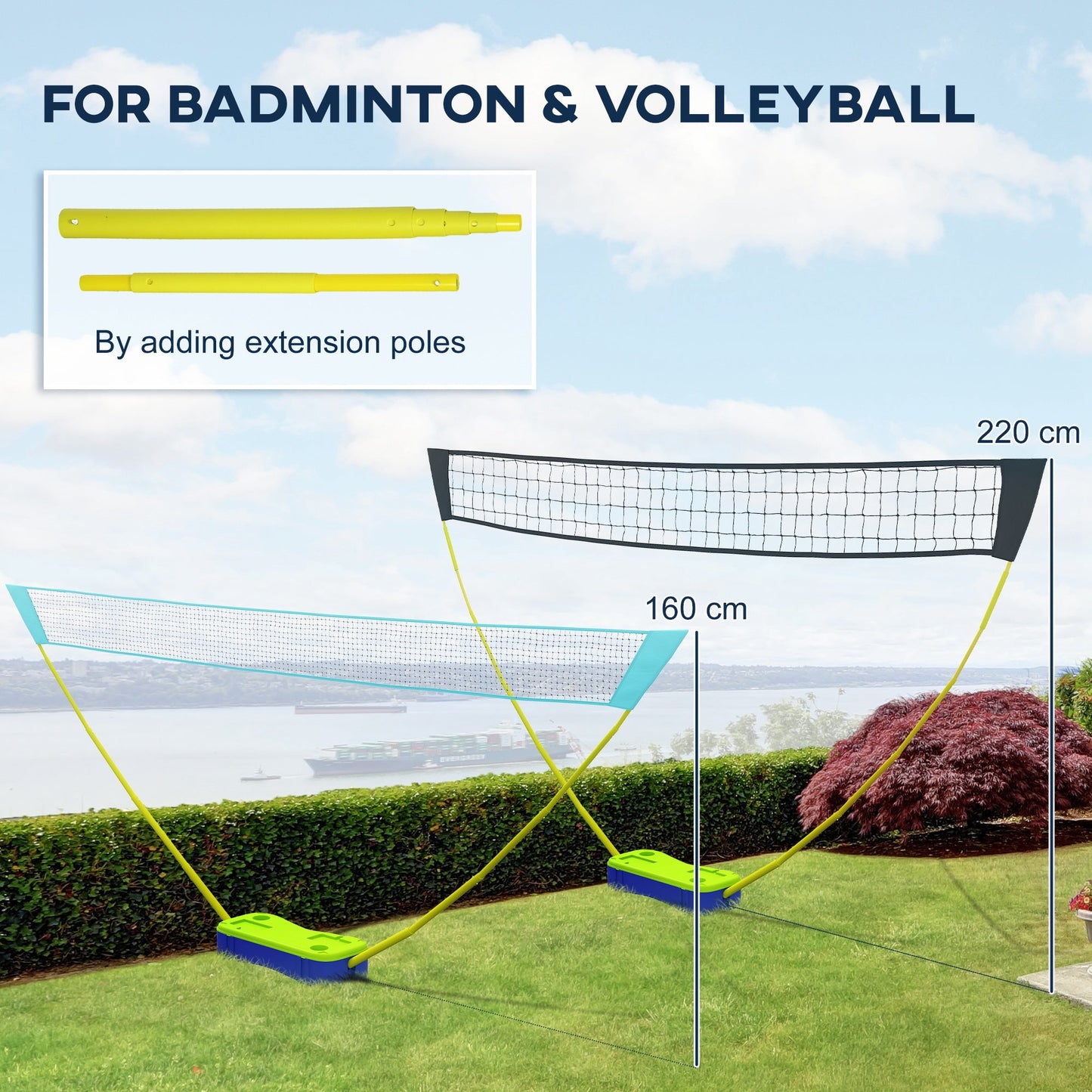 SPORTNOW Portable Badminton Net Set w/ Volleyball Net, Rackets, Shuttlecocks -