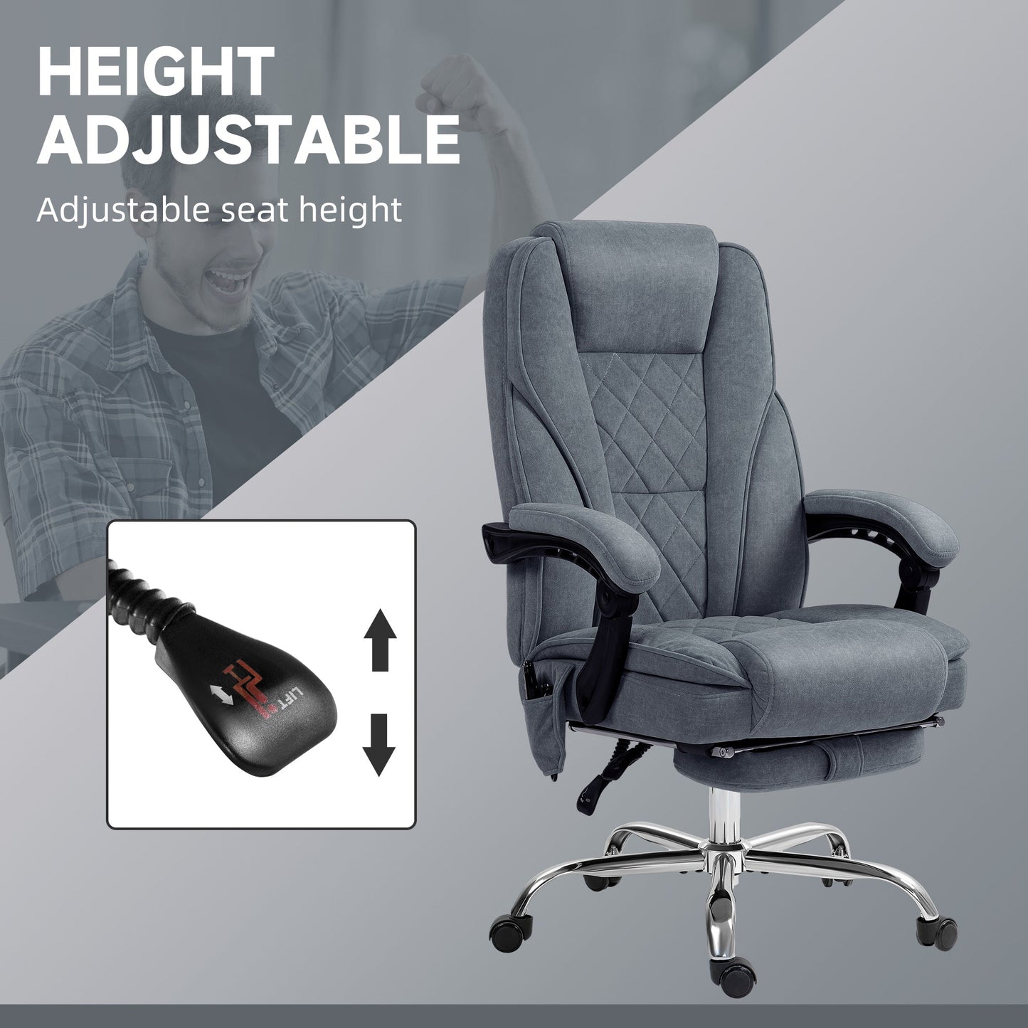 Vinsetto Massage Office Chair, Heated Reclining Computer Chair with Adjustable Height and Footrest, Dark Grey -