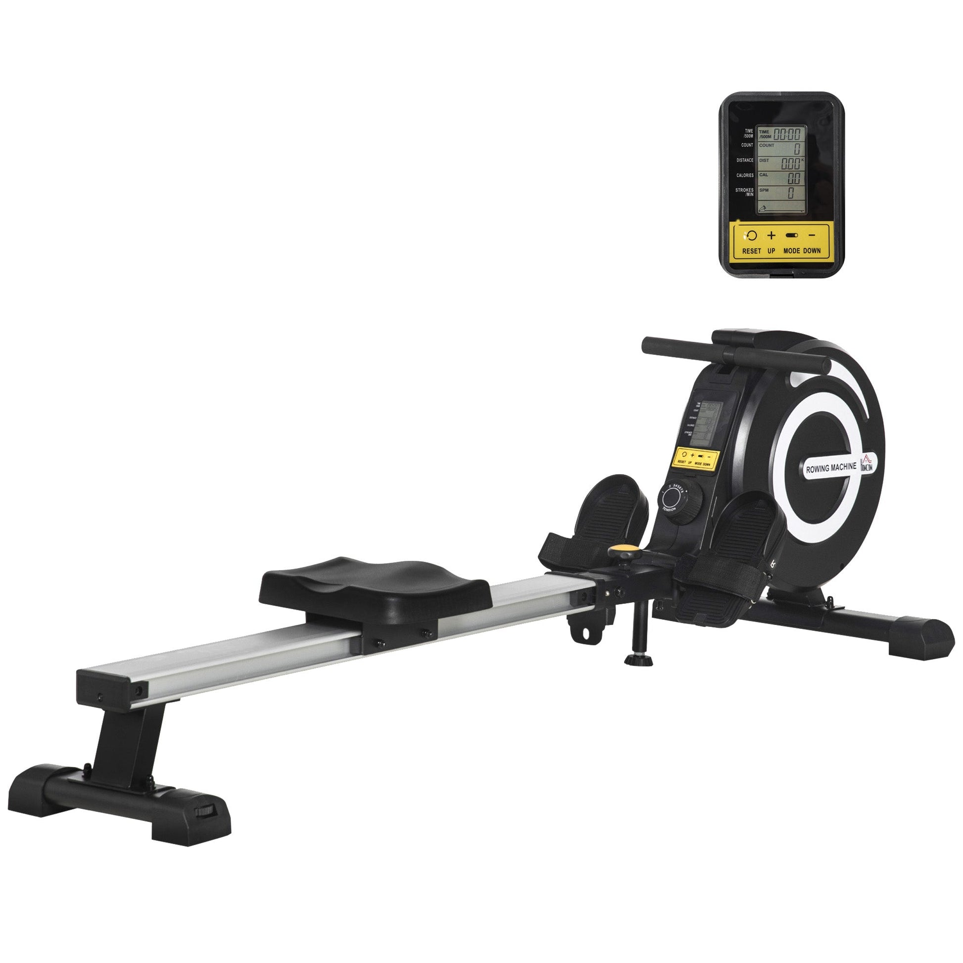 HOMCOM Indoor Body Health & Fitness Adjustable Magnetic Rowing Machine Rower with LCD Digital Monitor & Wheels for Home, Office, Gym -