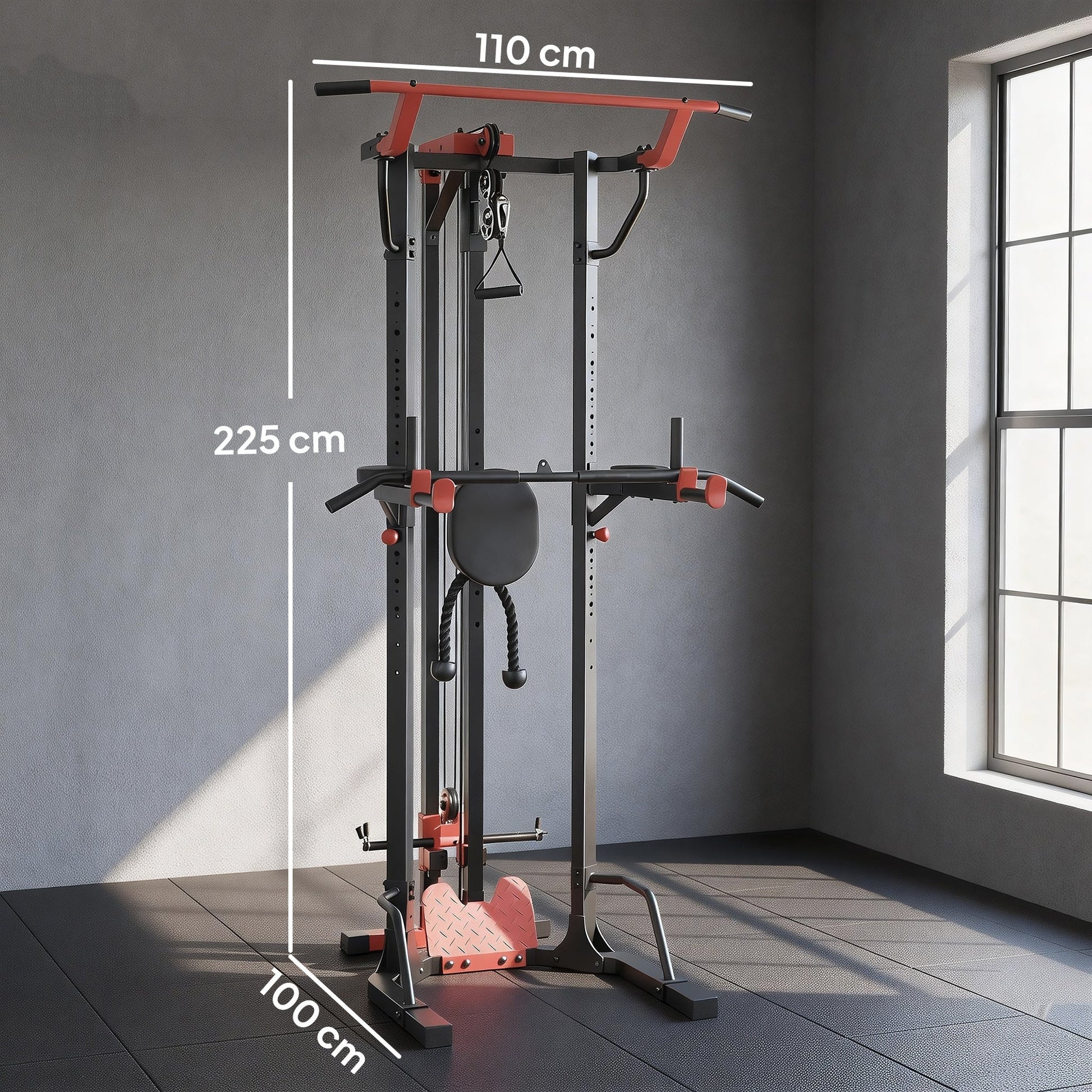 SPORTNOW Power Tower with Lat Pull Down Machine, Pull Up Bar, Dip Station, Adjustable Height Power Pack for Home Gym -