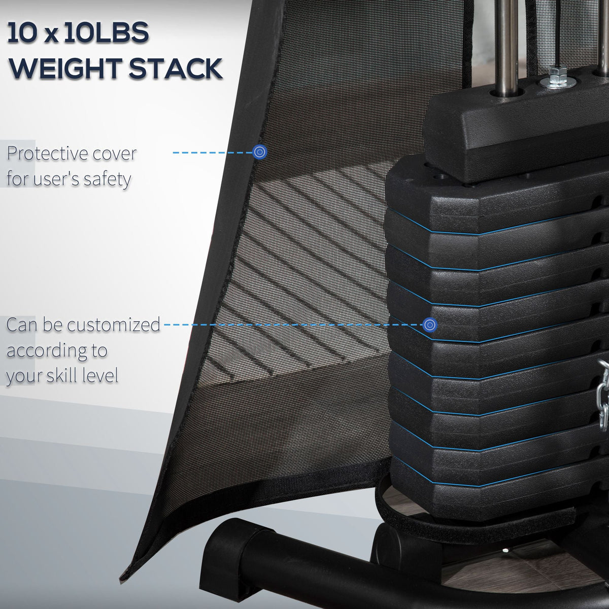 HOMCOM Multi Gym Fitness Equipment Exercise Machine with 45Kg Weight Stack - Roesports