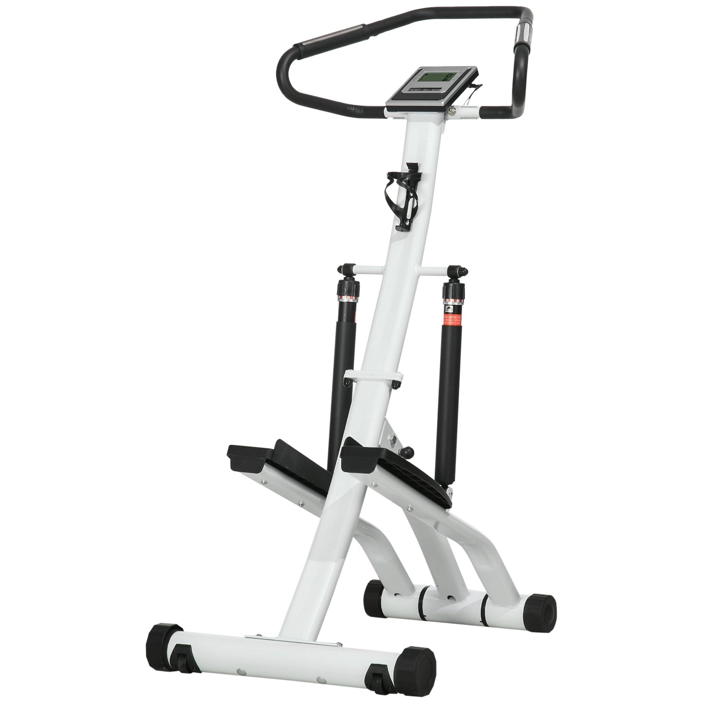SPORTNOW Foldable Stepper Machine with 12-Level Hydraulic Resistance, Step Machine Exerciser with LCD Monitor and Drink Holder, for Home Fitness Workout, White and Black -