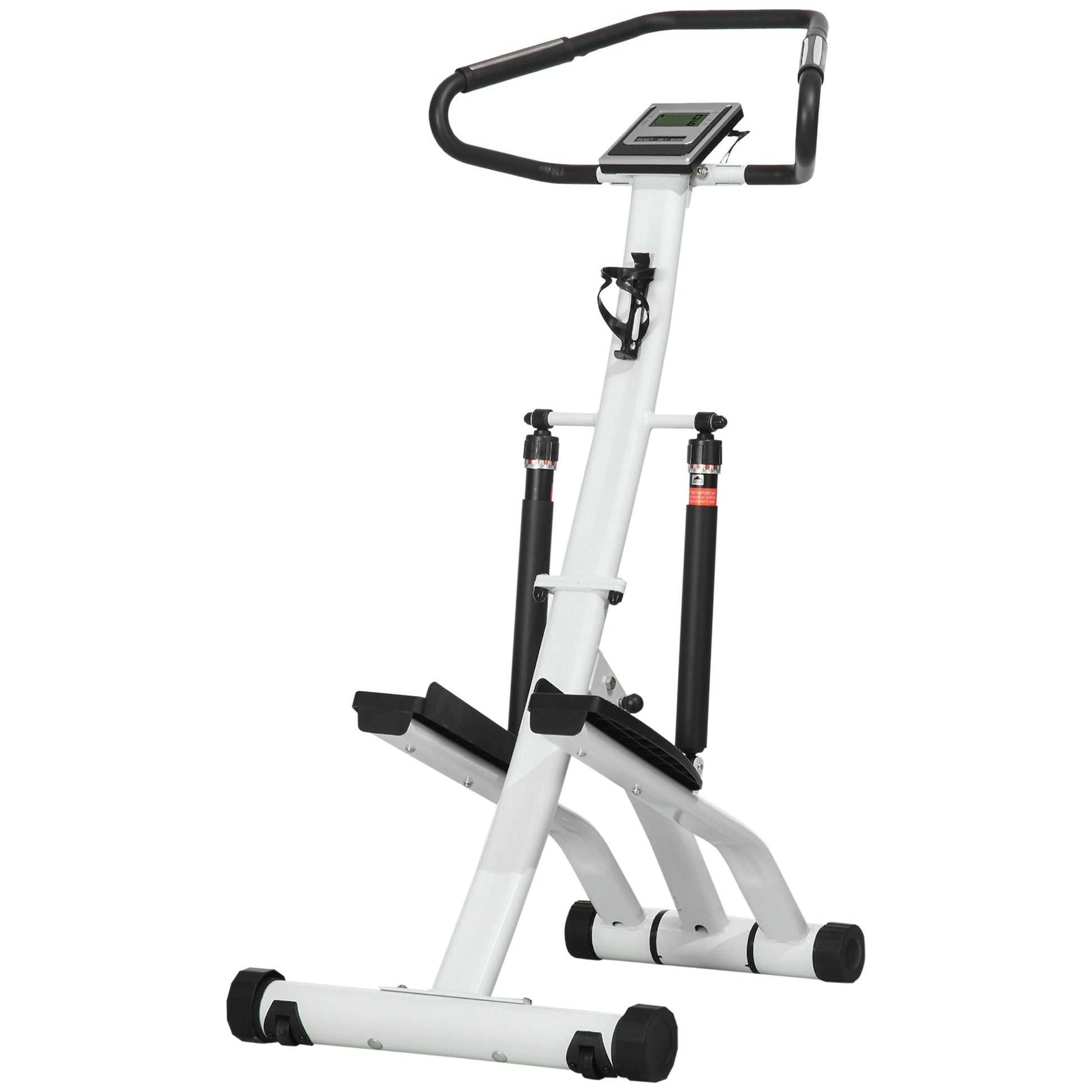 SPORTNOW Foldable Stepper Machine with 12-Level Hydraulic Resistance, Step Machine Exerciser with LCD Monitor and Drink Holder, for Home Fitness Workout, White and Black -