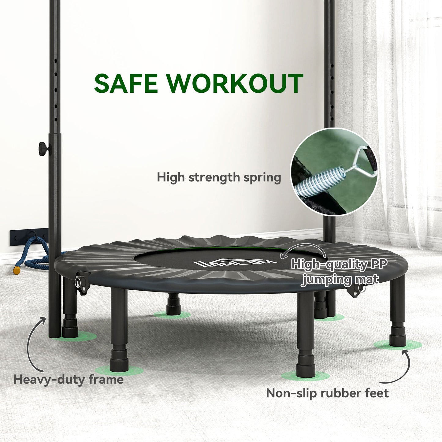 HOMCOM 40" Foldable Mini Fitness Trampoline, with Adjustable Foam Handle, Green -
