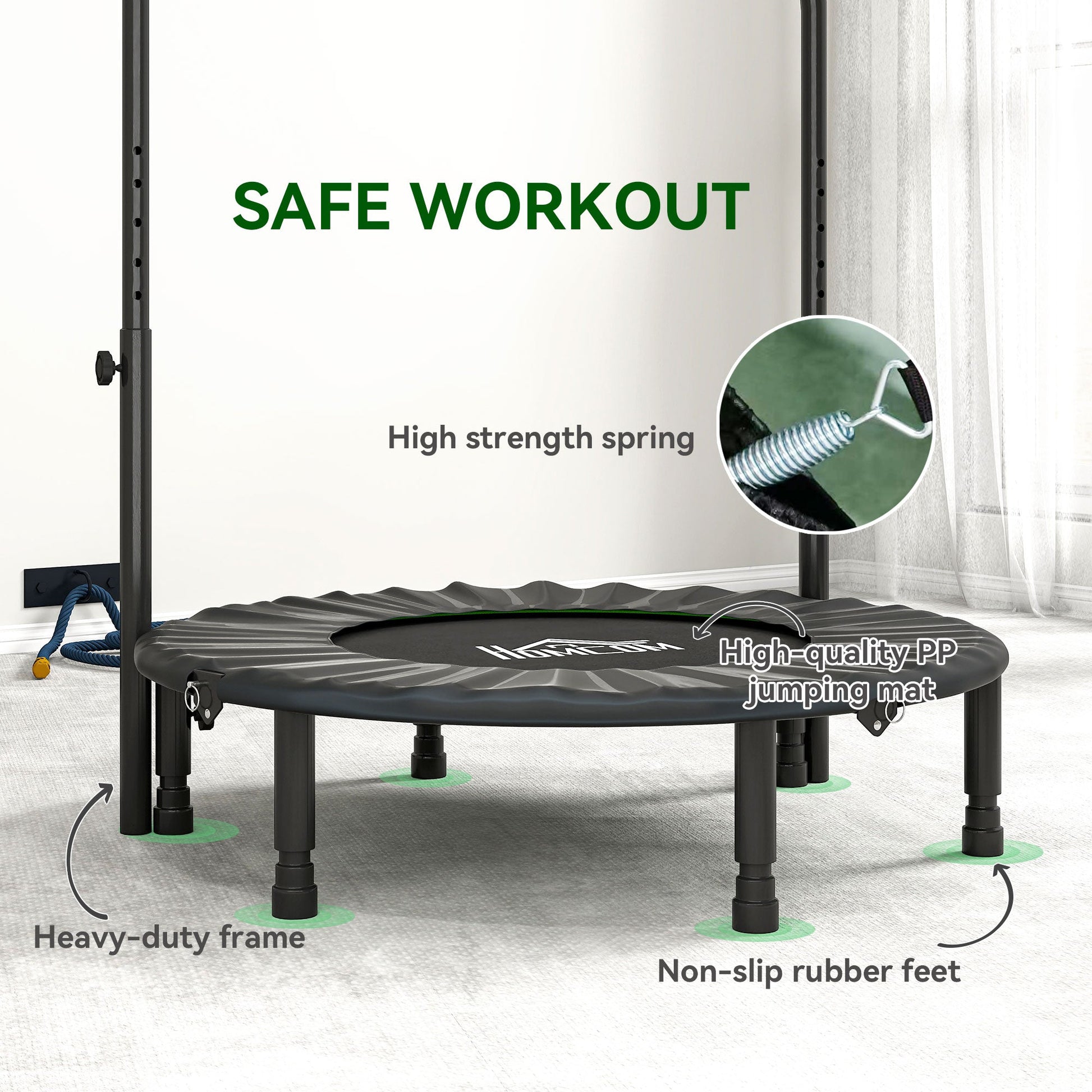 HOMCOM 40" Foldable Mini Fitness Trampoline, with Adjustable Foam Handle, Green -