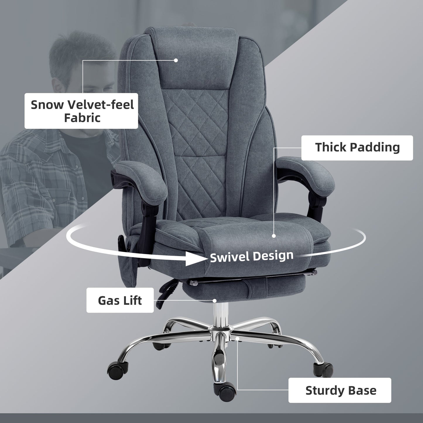 Vinsetto Massage Office Chair, Heated Reclining Computer Chair with Adjustable Height and Footrest, Dark Grey -