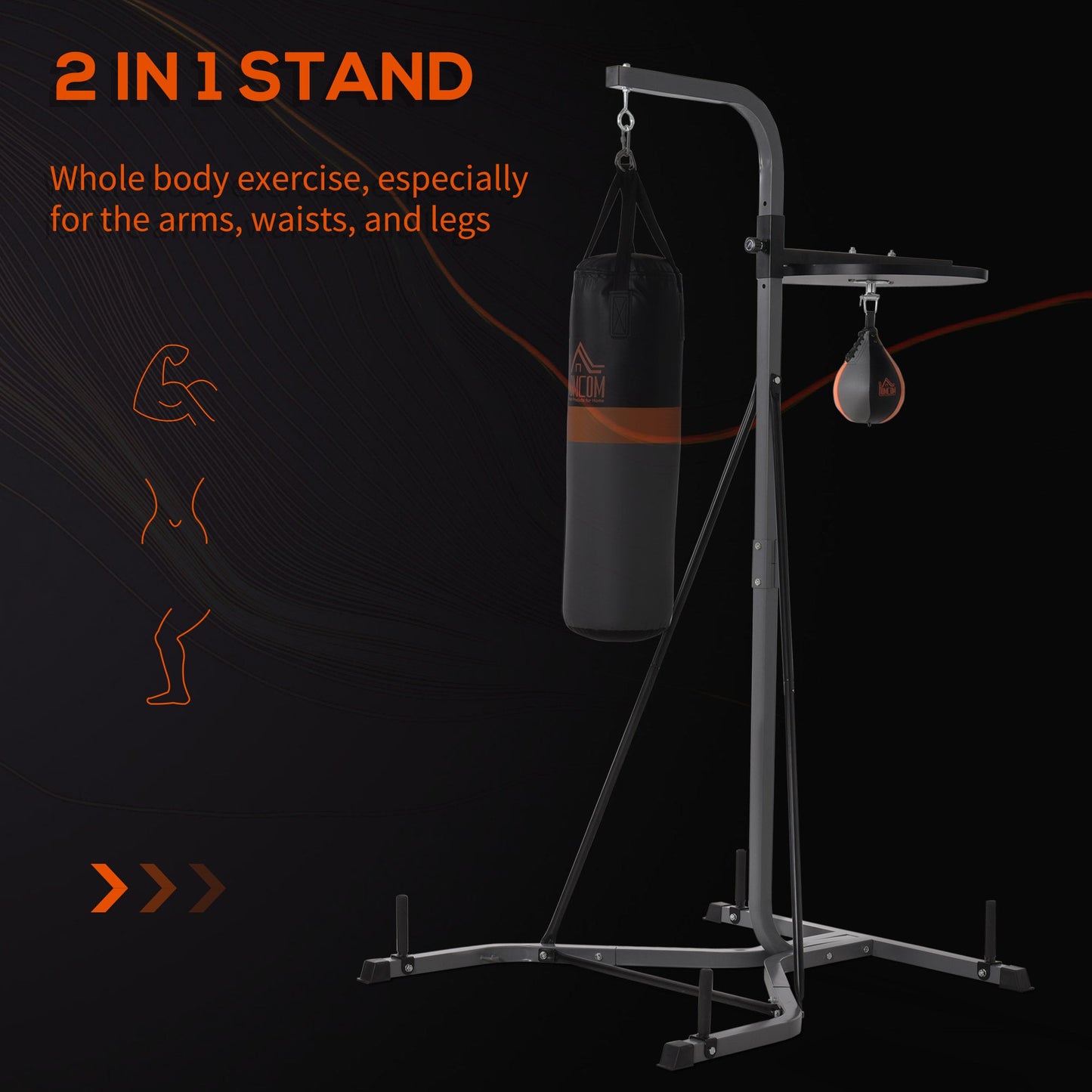 HOMCOM Freestanding Boxing Punch Bag & Speed Ball Station Hanging Frame Training Exercise Platform Home Gym Heavy Duty, Grey -