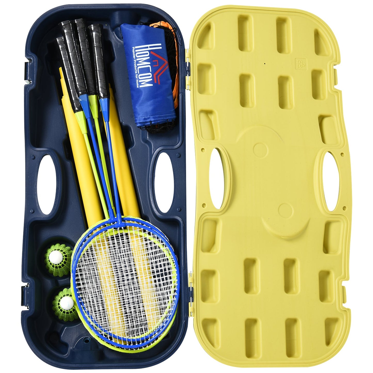 HOMCOM Portable Folding Badminton Net Set with 4 Badminton Rackets and 2 Nylon Shuttlecocks, for Adults Kids Indoor Outdoor Exercise Training -