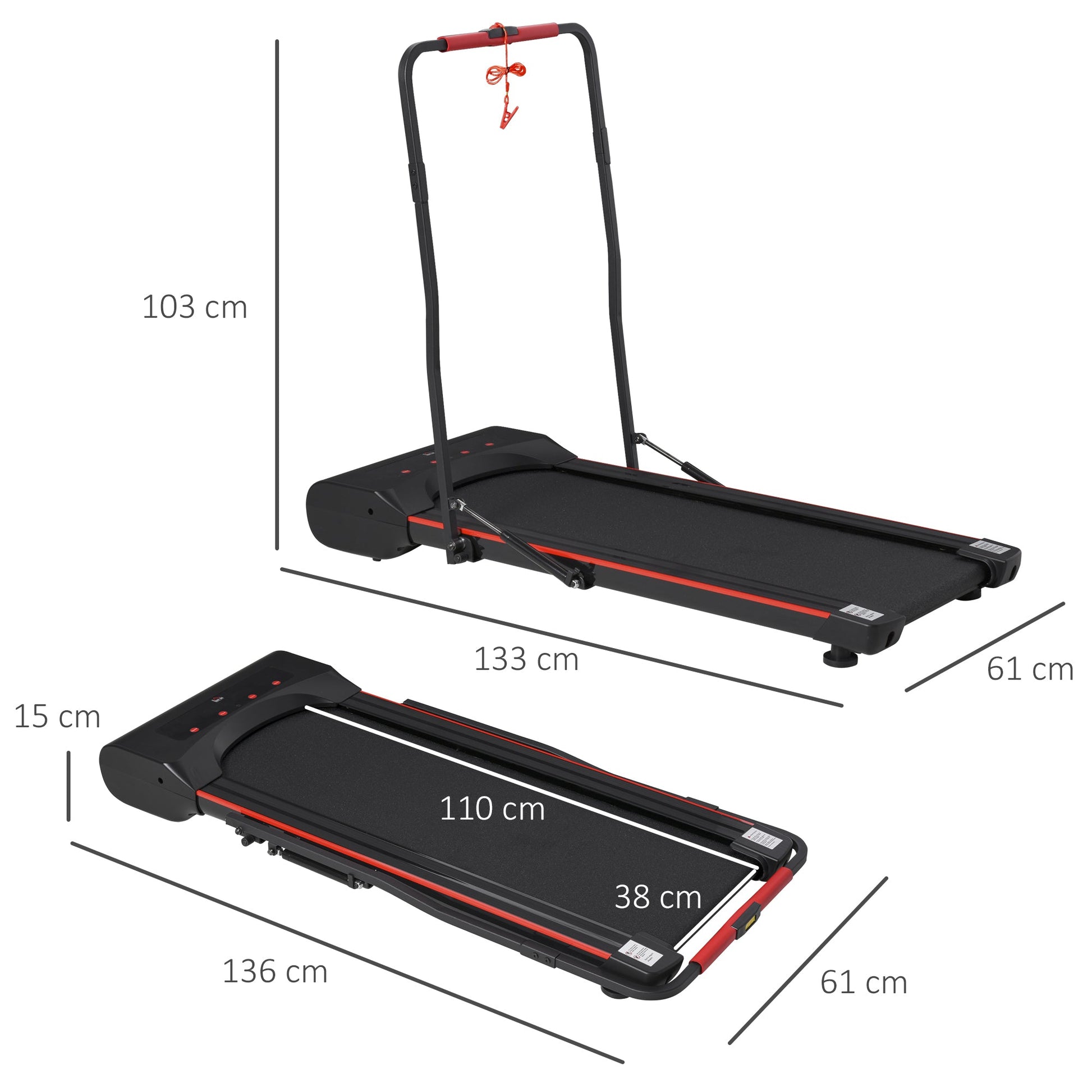 HOMCOM Foldable Walking Machine Treadmill 1-6km/h with LED Display & Remote Control Exercise Fitness for Home Office -