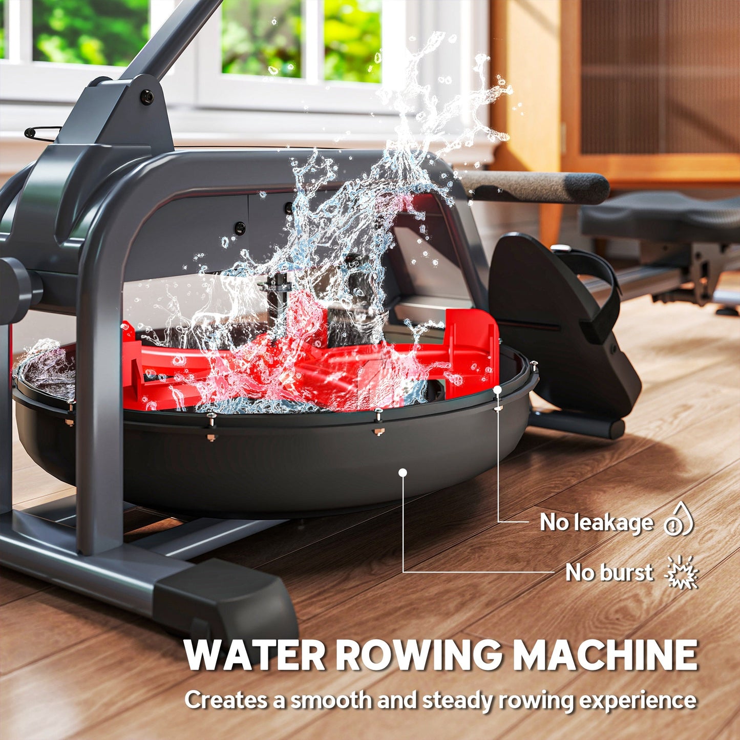 SPORTNOW Water Rowing Machine with Wheels, Vertical Storage, Adjustable Resistance, for Strength, Cardio Training -