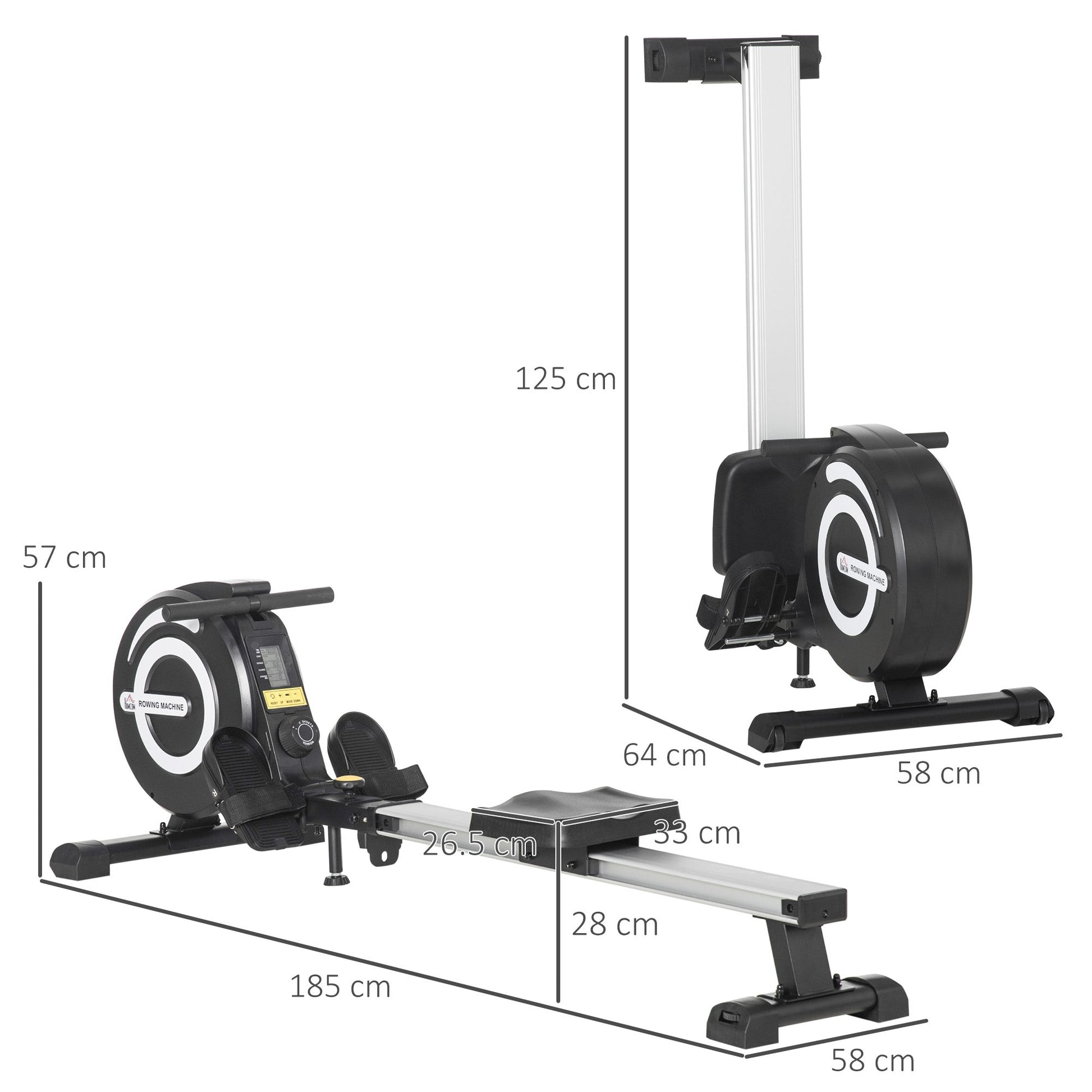 HOMCOM Indoor Body Health & Fitness Adjustable Magnetic Rowing Machine Rower with LCD Digital Monitor & Wheels for Home, Office, Gym -