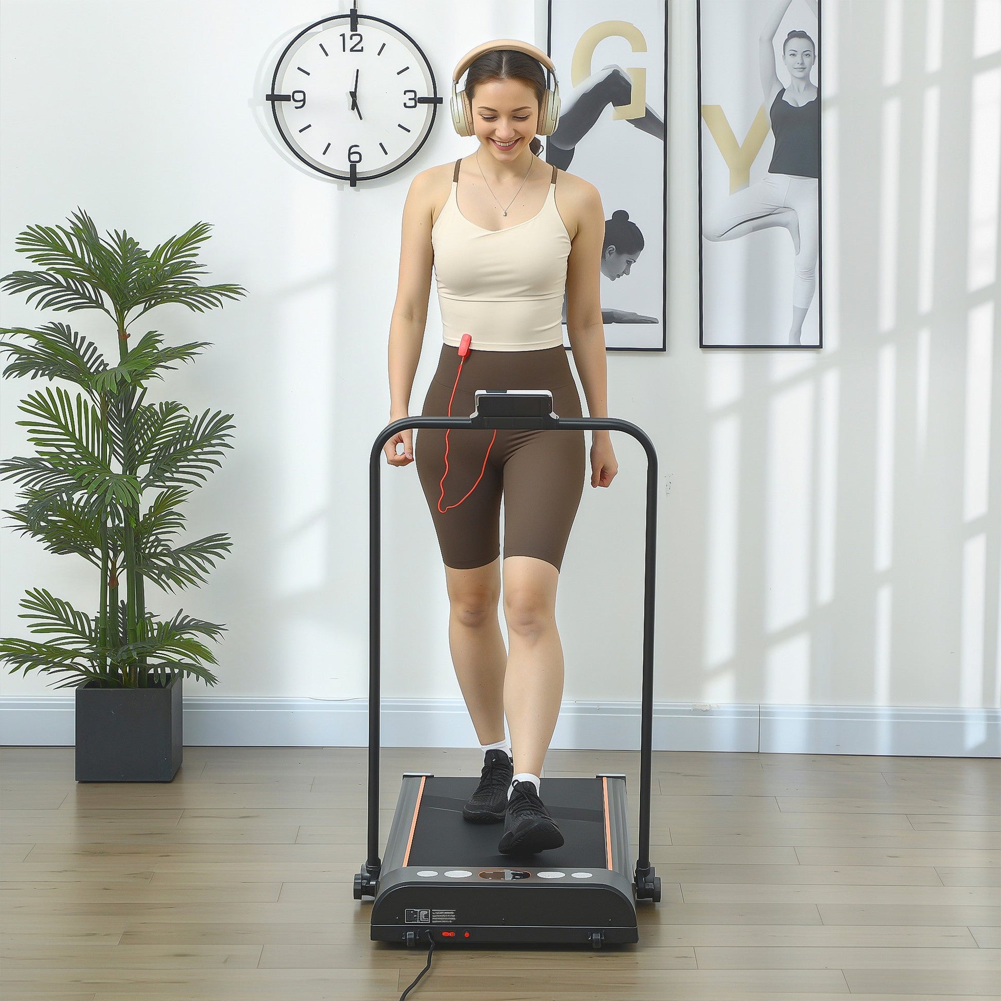 HOMCOM Foldable Walking Treadmill, with LED Display and Wheels, for Home, Office, Fitness Studio, Orange -