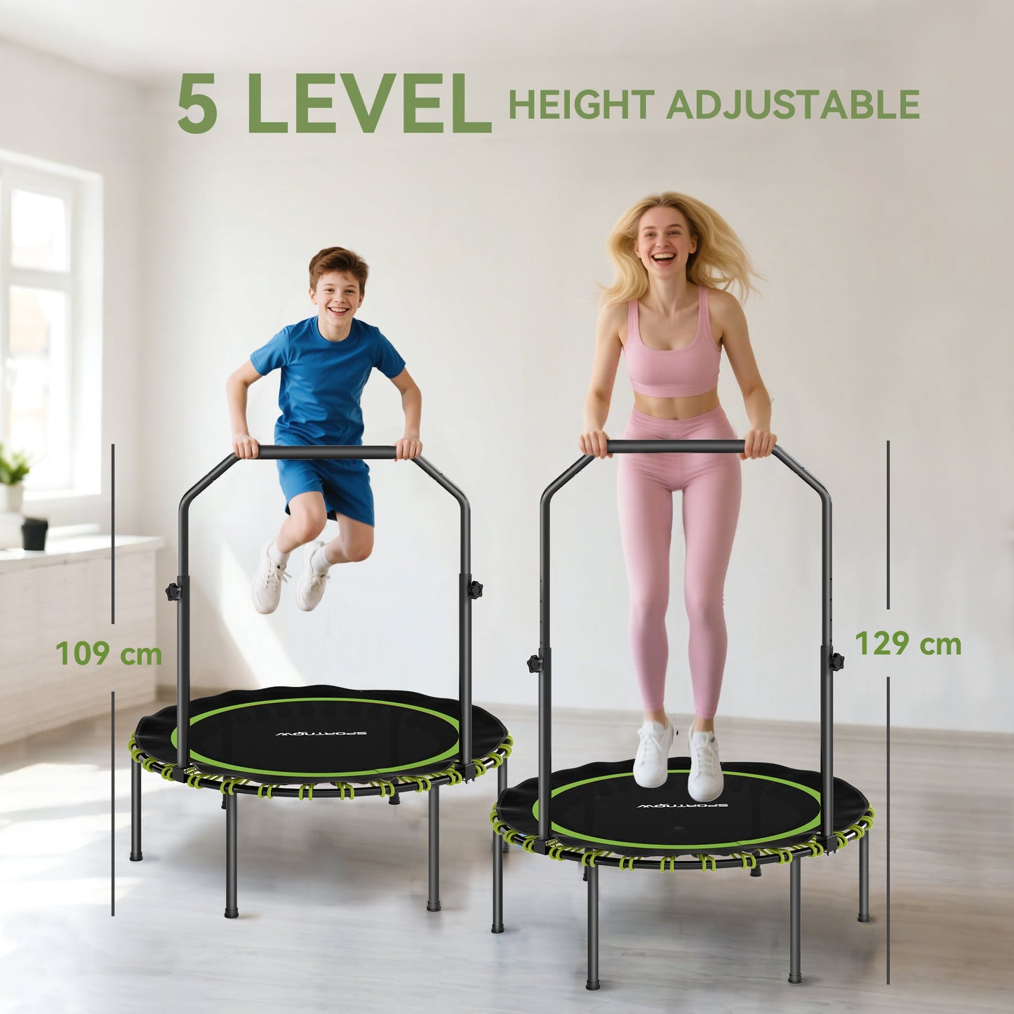 SPORTNOW 40" Foldable Fitness Trampoline Rebounder with Handle, Green -