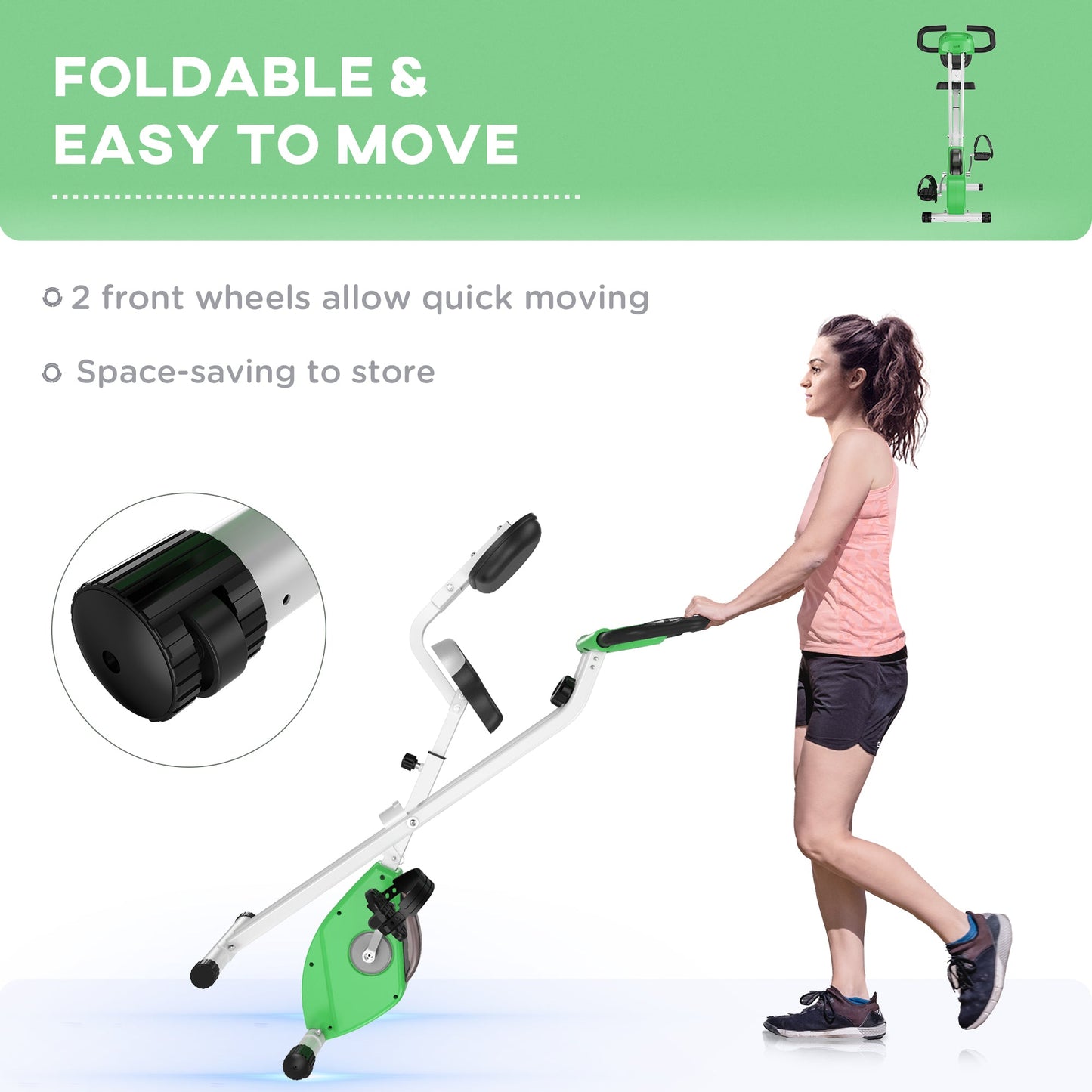 HOMCOM Folding Exercise Bike, Fitness Bicycle Indoor Trainer, Quiet 8-Level Magnetic Resistance, with LCD Monitor, Pulse Sensor and Wheels for Sport Maison and Cardio Training, Green -