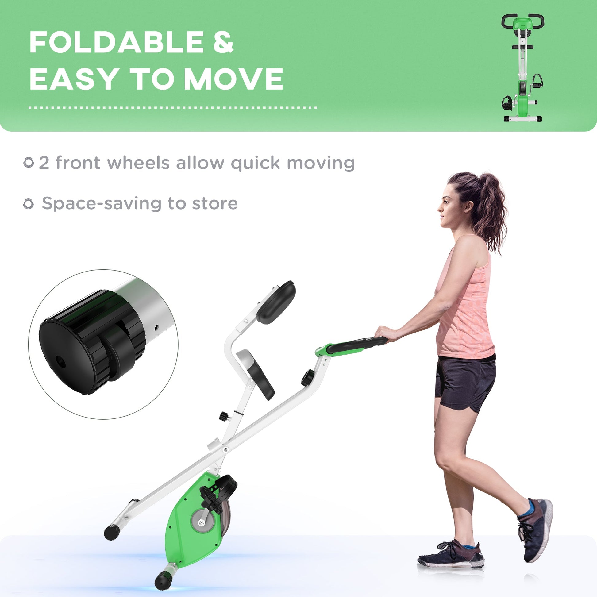 HOMCOM Folding Exercise Bike, Fitness Bicycle Indoor Trainer, Quiet 8-Level Magnetic Resistance, with LCD Monitor, Pulse Sensor and Wheels for Sport Maison and Cardio Training, Green -