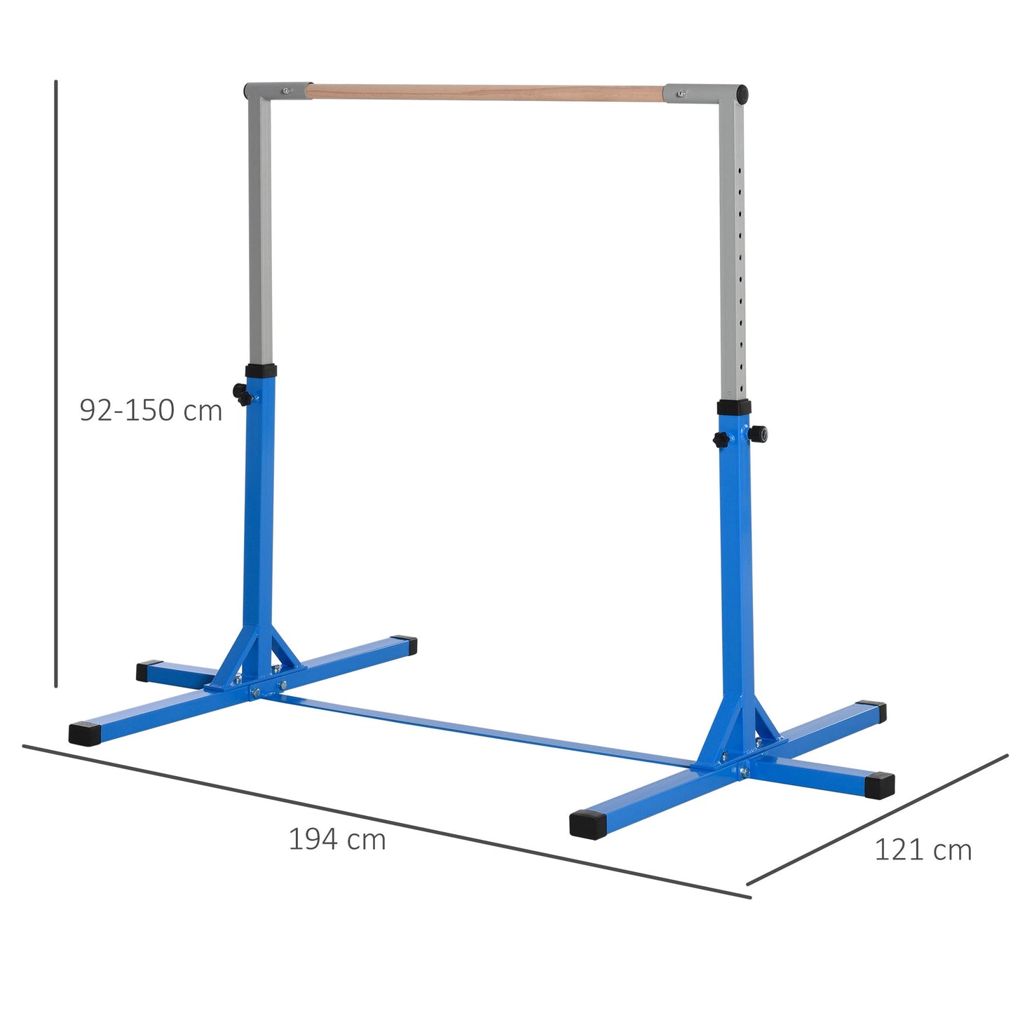 HOMCOM Height Adjustable Gymnastics Horizontal Bar for Kids, Children Junior Kip High Bar Fitness, Blue -