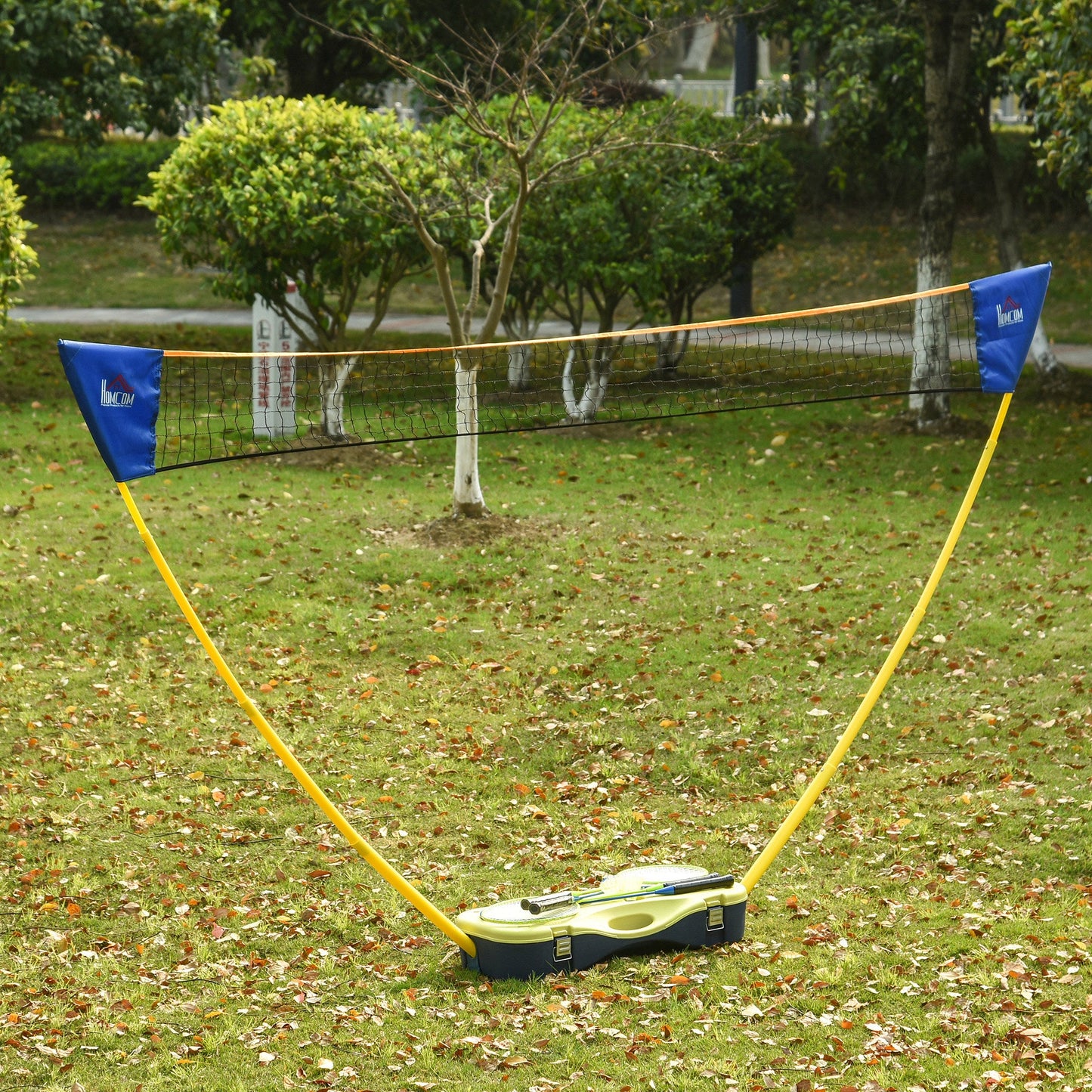 HOMCOM Portable Folding Badminton Net Set with 4 Badminton Rackets and 2 Nylon Shuttlecocks, for Adults Kids Indoor Outdoor Exercise Training -