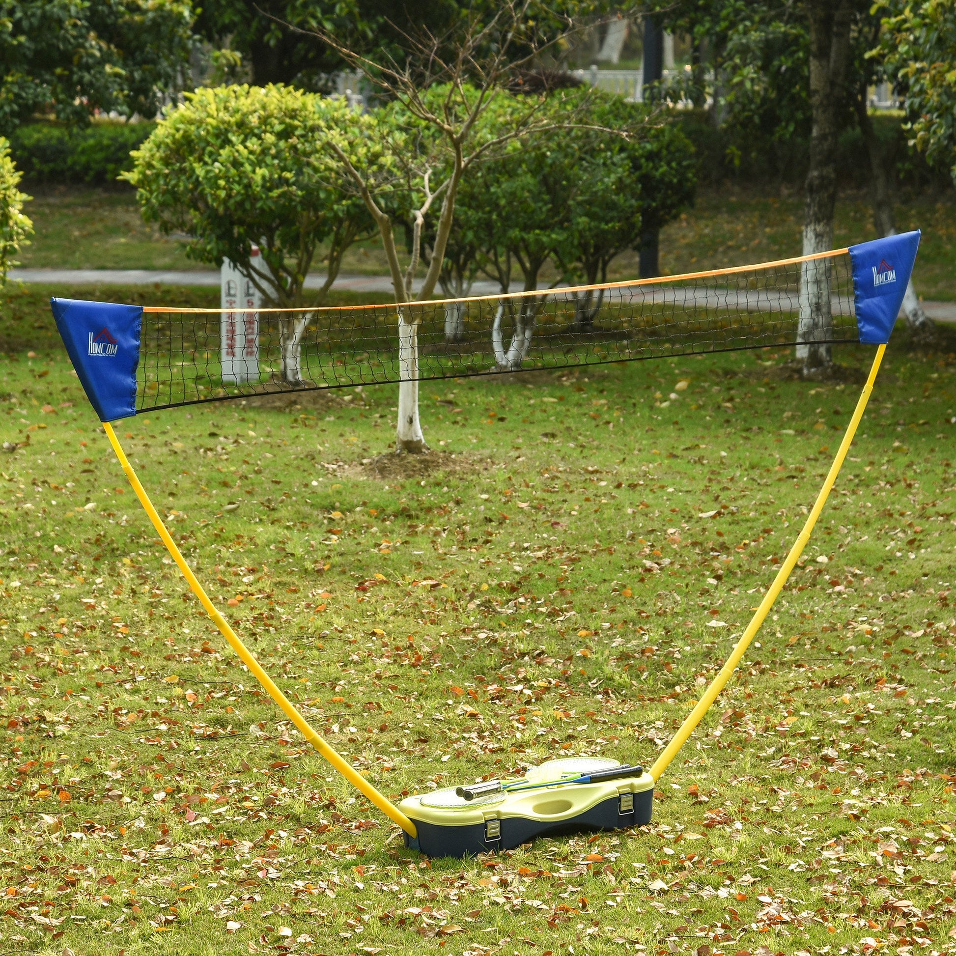HOMCOM Portable Folding Badminton Net Set with 4 Badminton Rackets and 2 Nylon Shuttlecocks, for Adults Kids Indoor Outdoor Exercise Training -