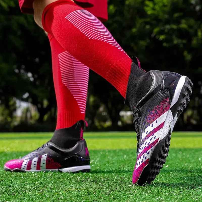 High Ankle Turf Football Boots for Men - Affordable Indoor Soccer Shoes with Rubber Sole - roesports