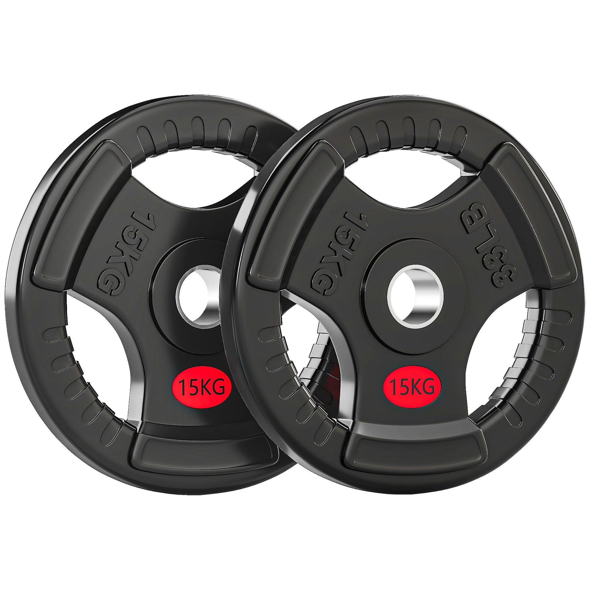 SPORTNOW Olympic Weight Plates, 2"/5cm Weight Disc Pair with Tri-Grips, 2 x 15kg Dumbbell Plates for Weightlifting and Strength Training Home Gym Fitness Workout, Black -