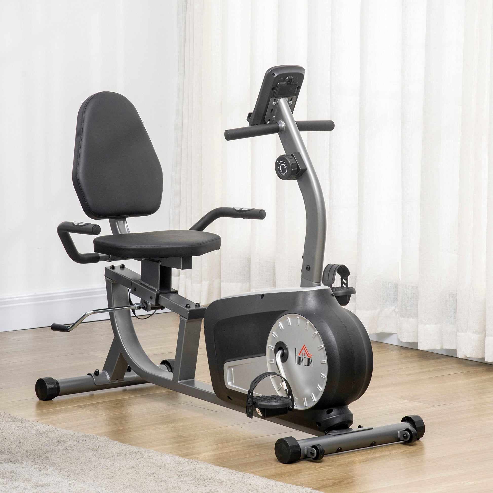 HOMCOM Exercise Bike with LCD Display, Stationary Bike with Quiet 8-Level Magnetic Resistance, Adjustable Seat and Backrest, Indoor Cycling Exercise Equipment for Home Gym Fitness Workout Training -