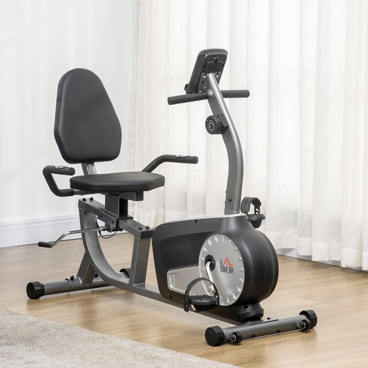 HOMCOM Exercise Bike with LCD Display, Stationary Bike with Quiet 8-Level Magnetic Resistance, Adjustable Seat and Backrest, Indoor Cycling Exercise Equipment for Home Gym Fitness Workout Training -