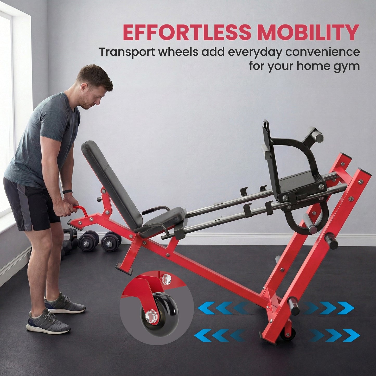 SPORTNOW Leg Press Machine with Wheels and Calf Block, Adjustable Squat Machine for Home Gym, 455KG Capacity -