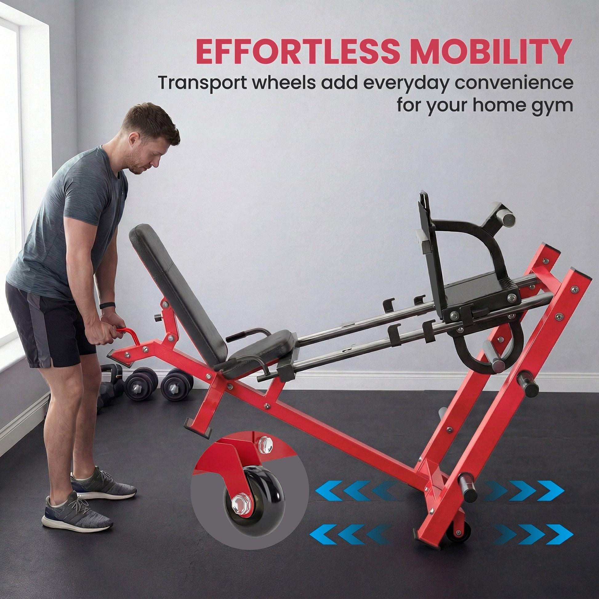 SPORTNOW Leg Press Machine with Wheels and Calf Block, Adjustable Squat Machine for Home Gym, 455KG Capacity -
