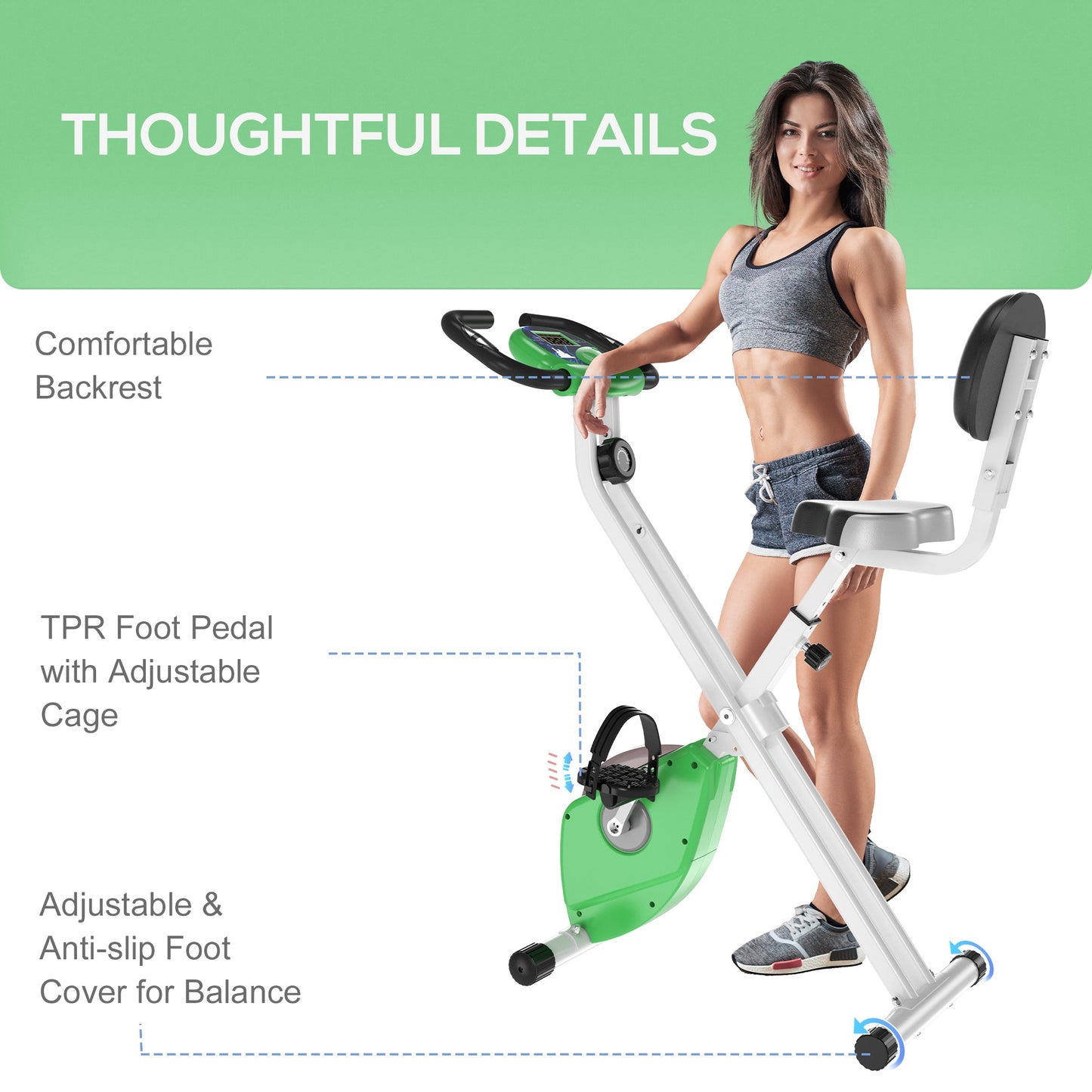 HOMCOM Folding Exercise Bike, Fitness Bicycle Indoor Trainer, Quiet 8-Level Magnetic Resistance, with LCD Monitor, Pulse Sensor and Wheels for Sport Maison and Cardio Training, Green -