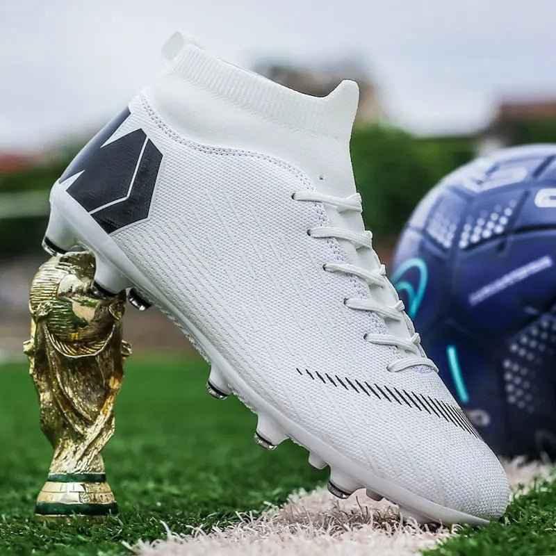 Men Cleats Football Boots High Top Soccer Sneakers Turf Futsal Outdoor Fashion White Sport Shoes - Roesports