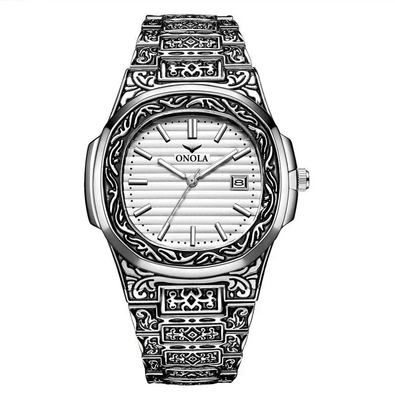 Men's Retro Quartz Watch ONOLA 3808 Waterproof with Steel Strip and Custom Muslim Azan Feature - roesports