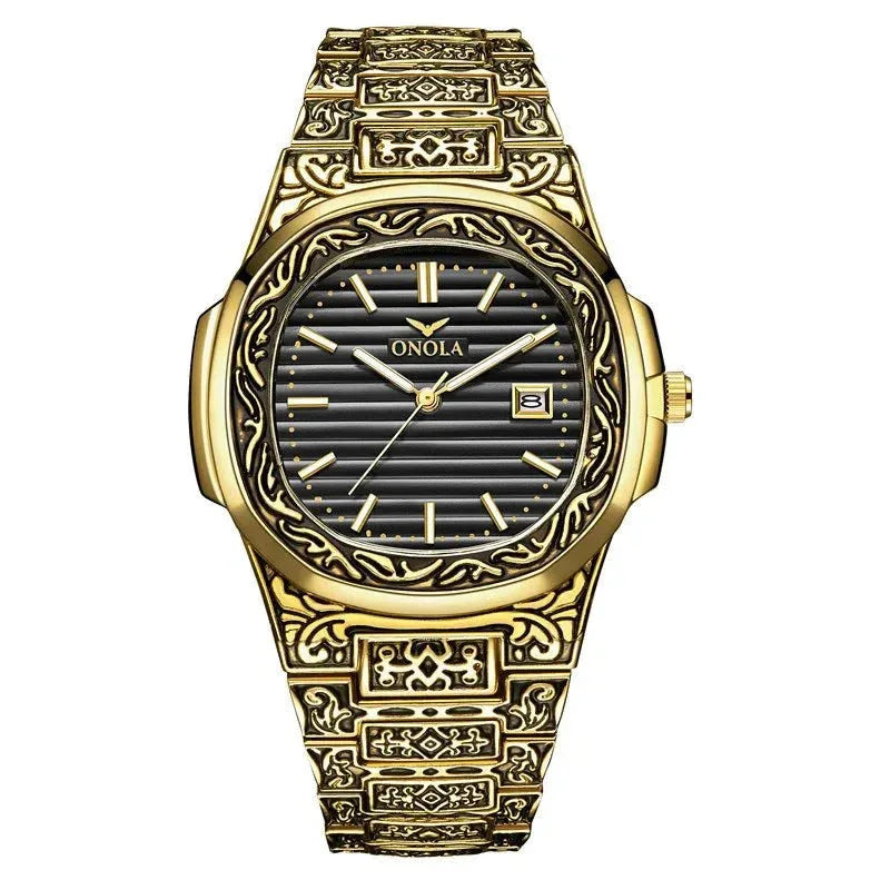 Men's Retro Quartz Watch ONOLA 3808 Waterproof with Steel Strip and Custom Muslim Azan Feature - roesports