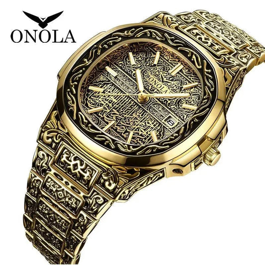 Men's Retro Quartz Watch ONOLA 3808 Waterproof with Steel Strip and Custom Muslim Azan Feature - roesports