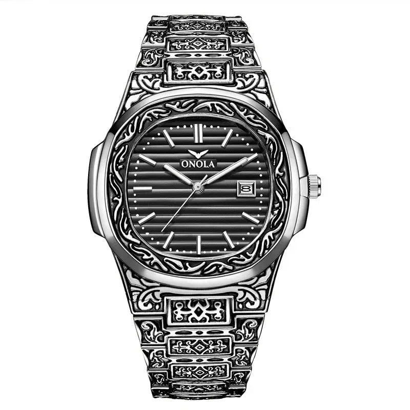 Men's Retro Quartz Watch ONOLA 3808 Waterproof with Steel Strip and Custom Muslim Azan Feature - roesports